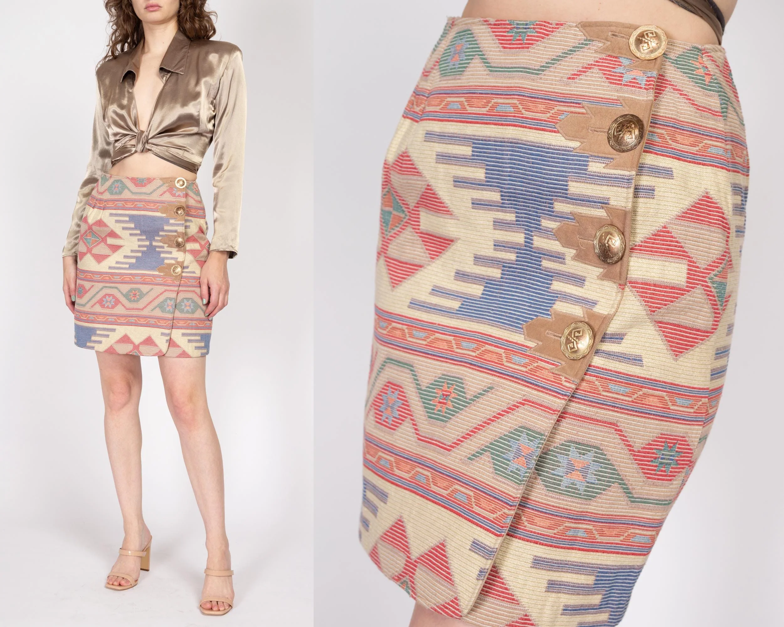 Small 90s Southwestern Woven Mini Pencil Skirt 26