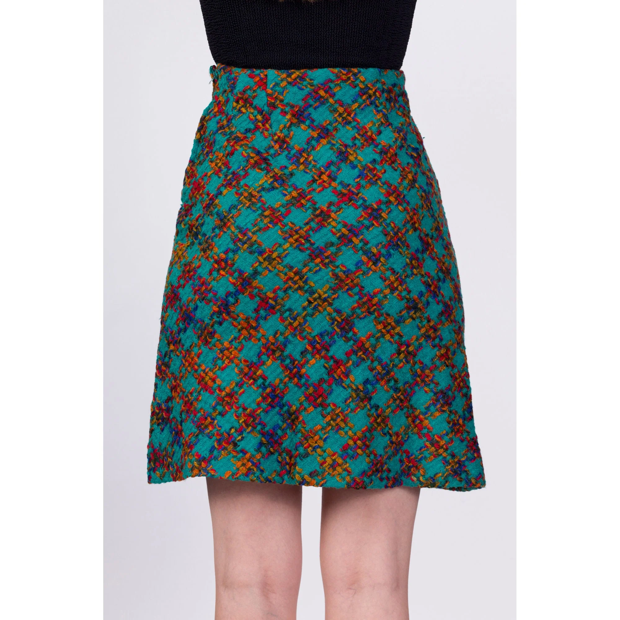 70s Plaid Knit Mini Skirt - Extra Small, 24