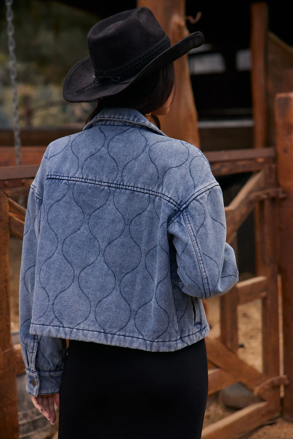 Emersyn Light Wash Quilted Denim Jacket