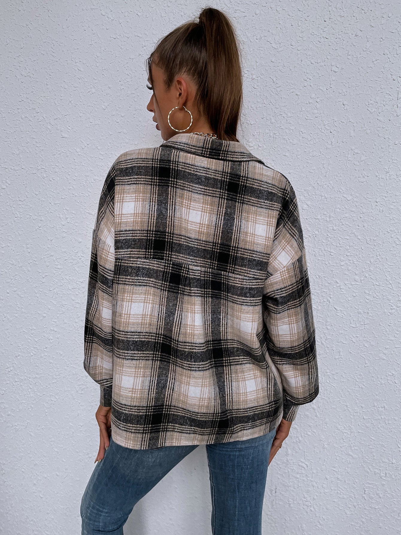 KittenAlarm - Ladies New Lapel Casual Long Sleeve Plaid Shirt