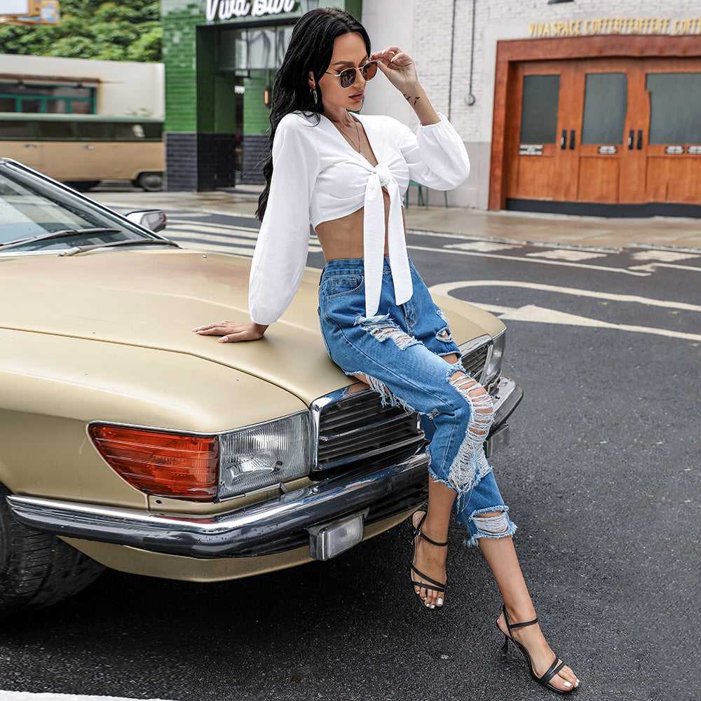 KittenAlarm - Women Boob Tube Top Short Touch Chest Lantern Bubble Sleeves Pure Color Sexy Shirt Blouse