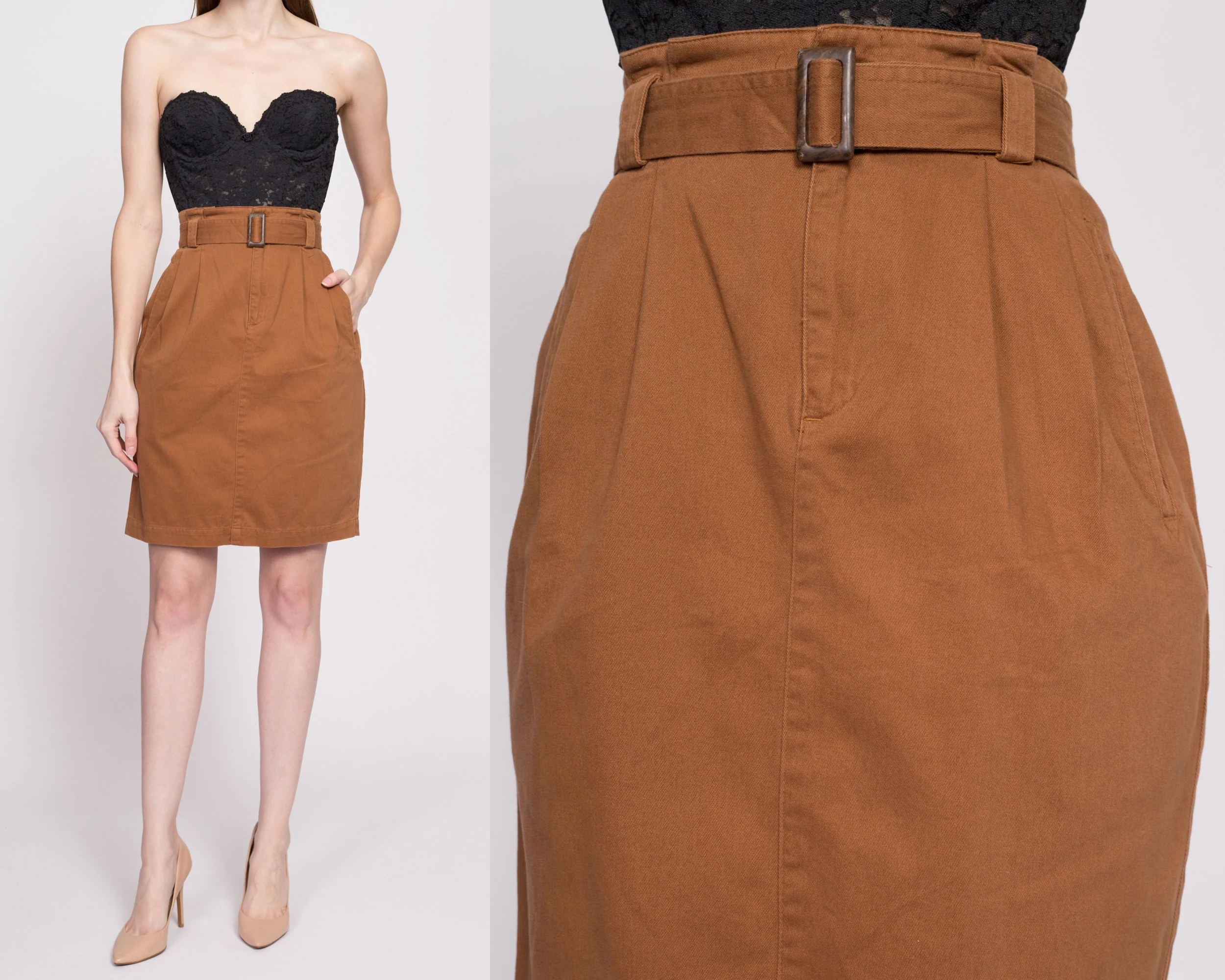 90s Paper Bag Waist Belted Mini Skirt - Small