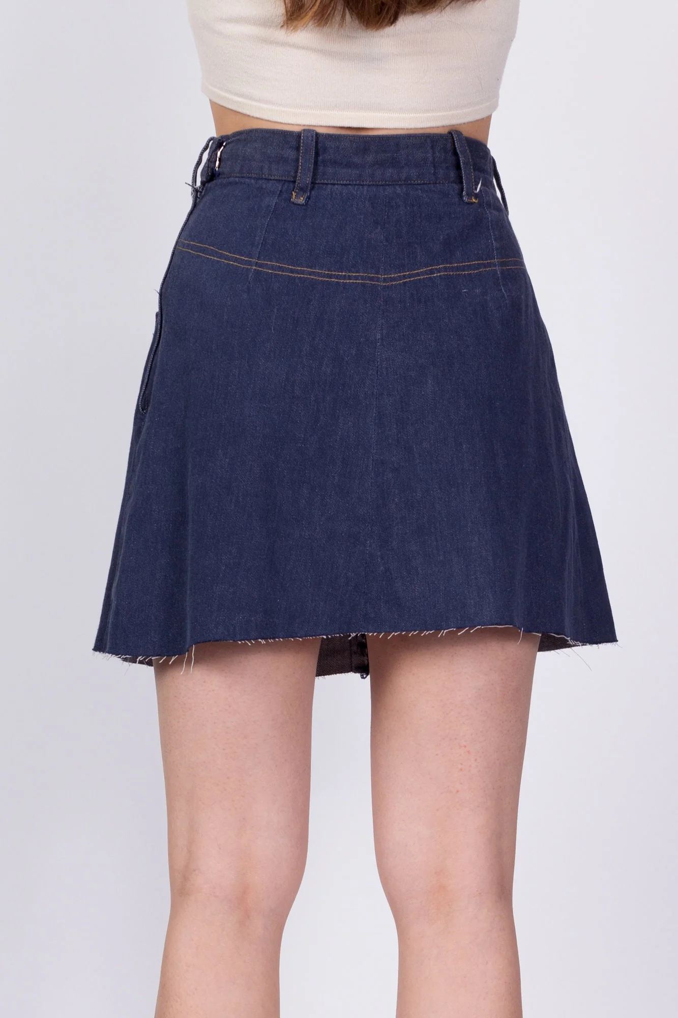 70s Denim A Line Mini Skirt - Extra Small, 23.5