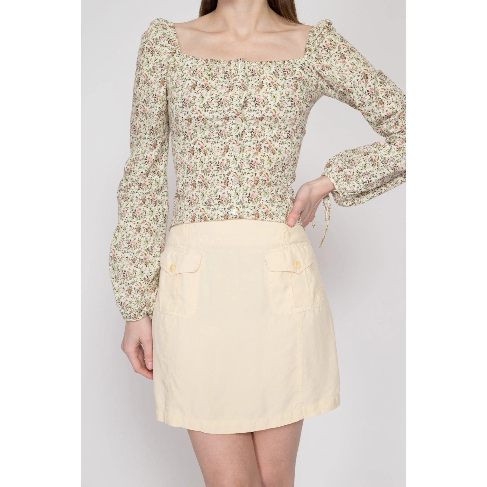 Small 90s Butter Yellow Silk Mini Skirt