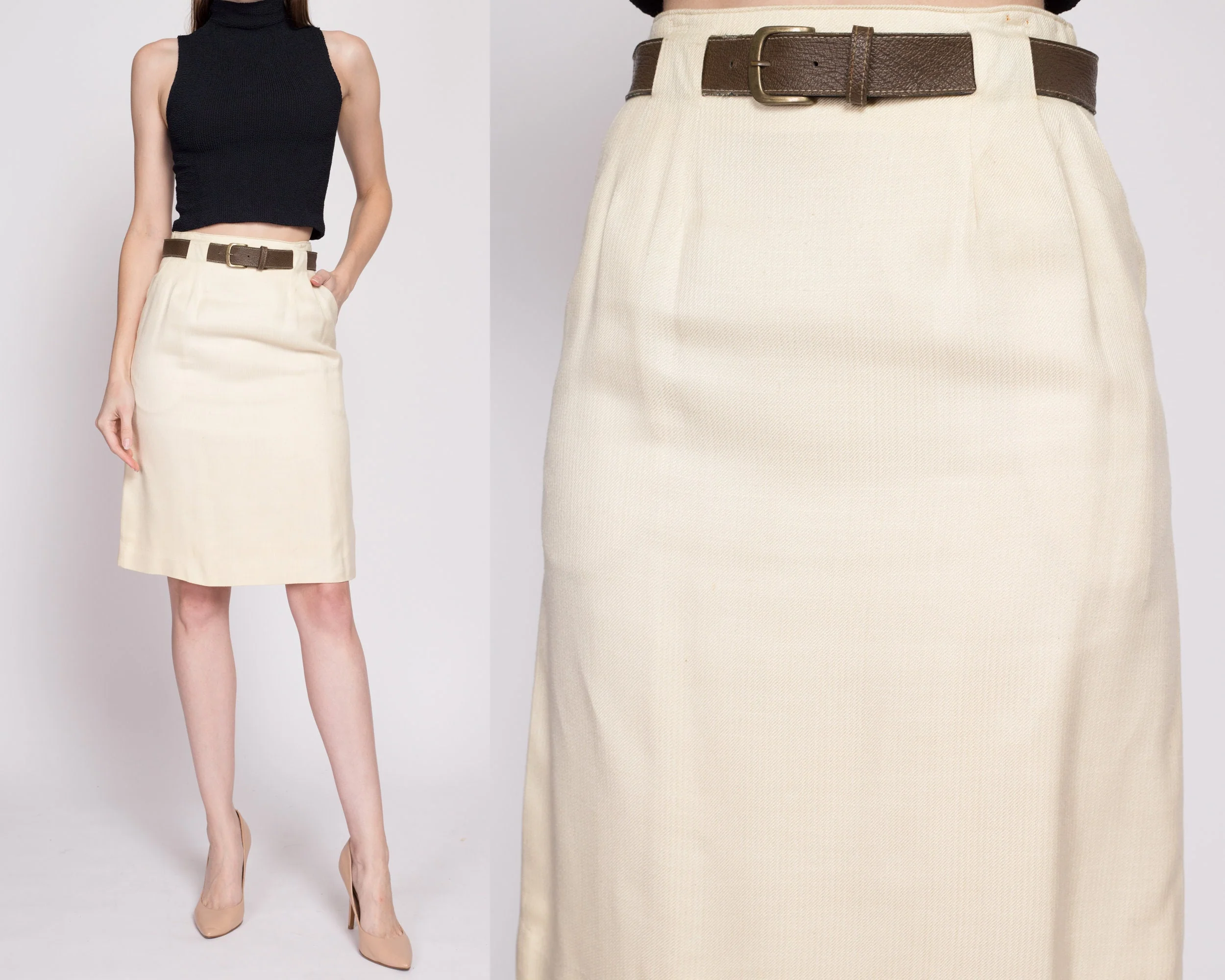 70s 80s Evan Picone Belted Skirt - Extra Small, 24.5