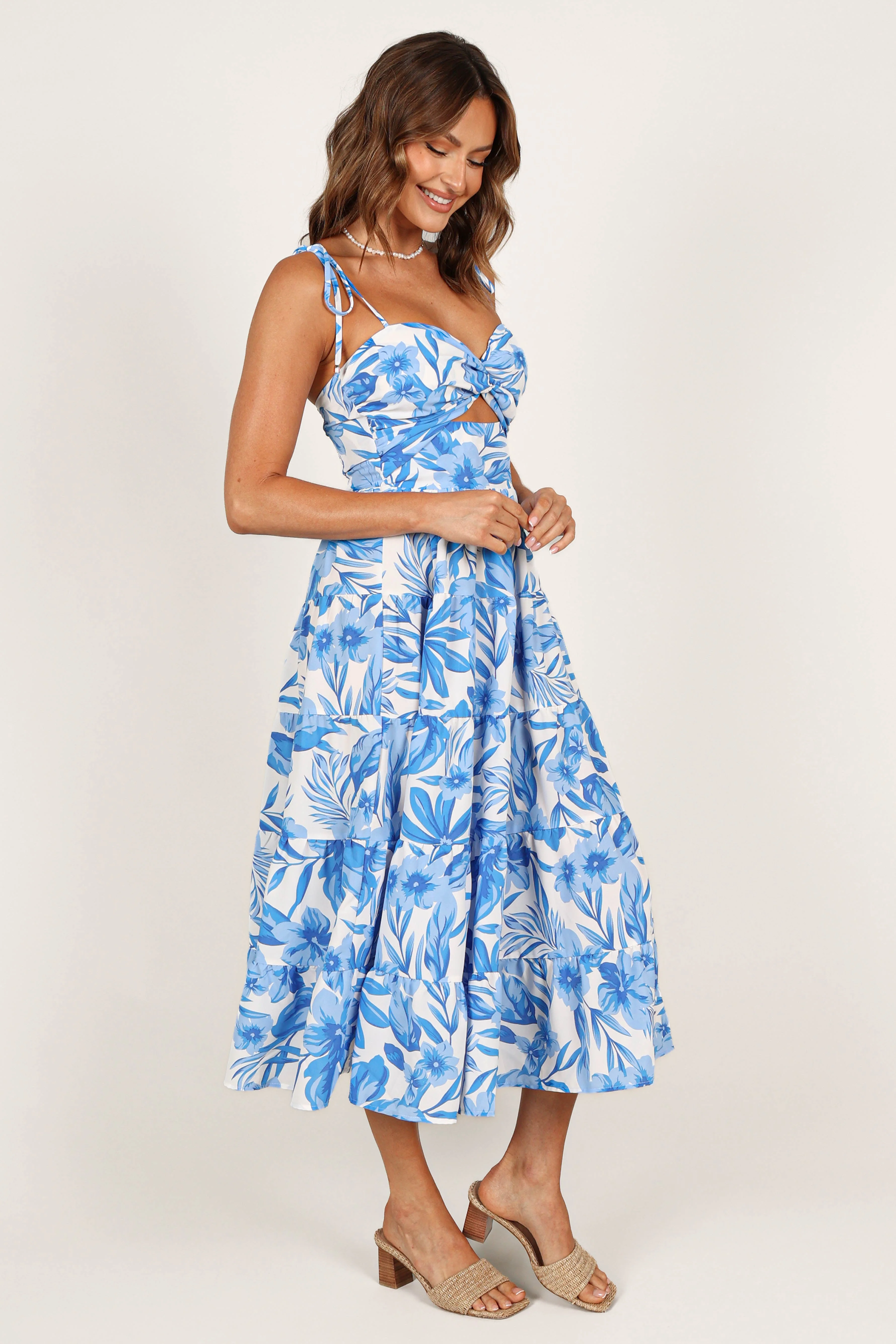 Rose Midi Dress - Blue/White