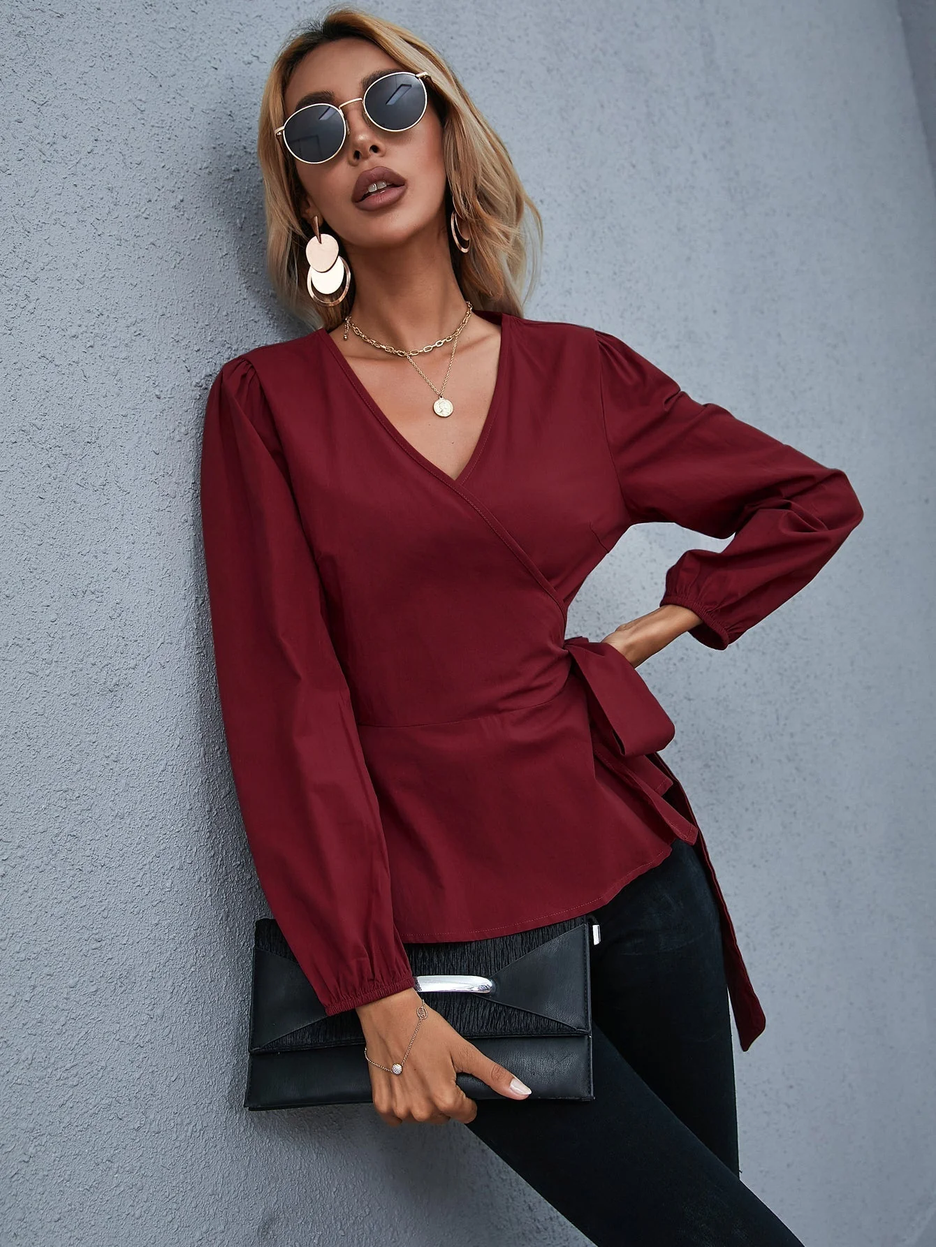 KittenAlarm - Wrap Tie Side Blouse