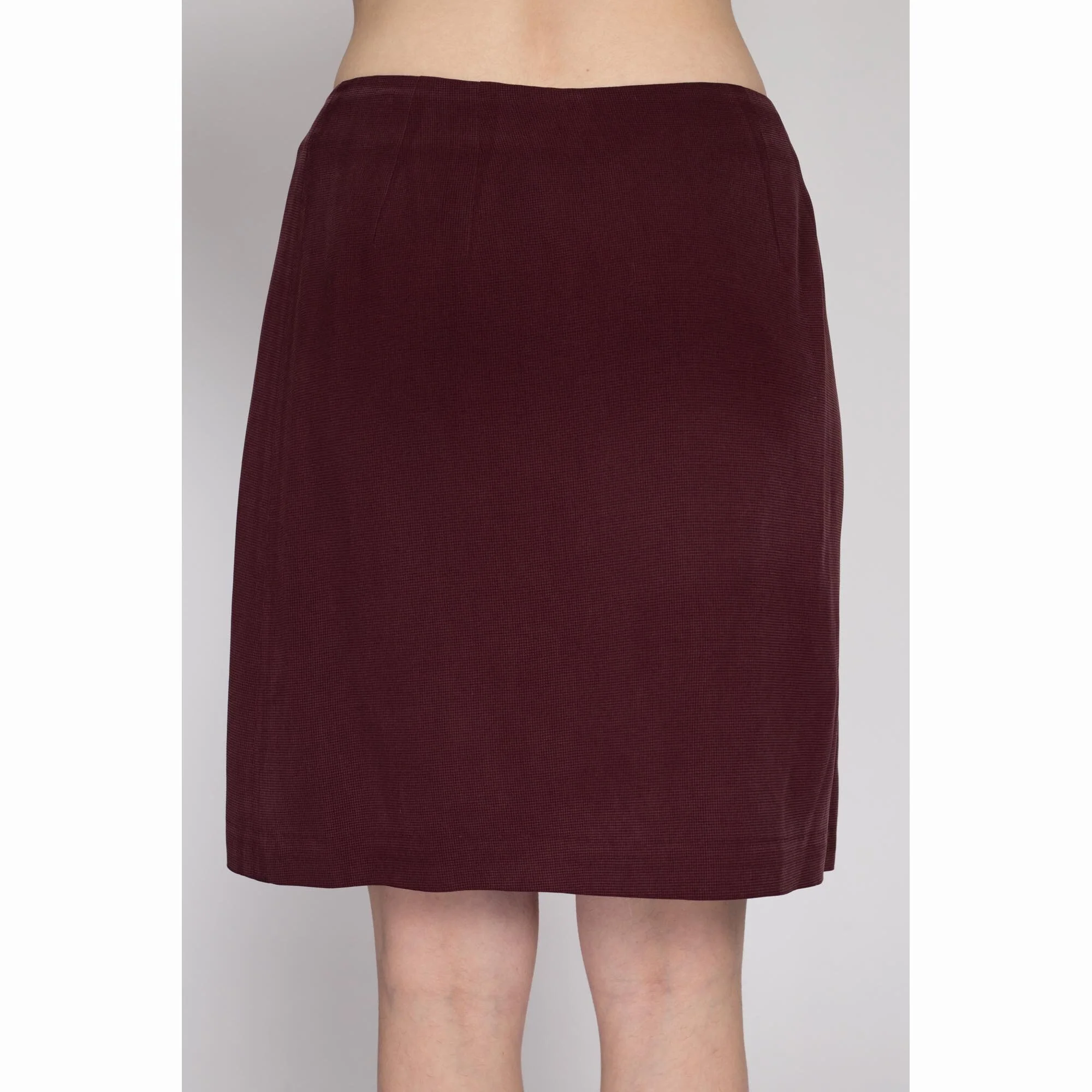 Med-Lrg 90s Maroon Silk Wrap Skirt 29.5