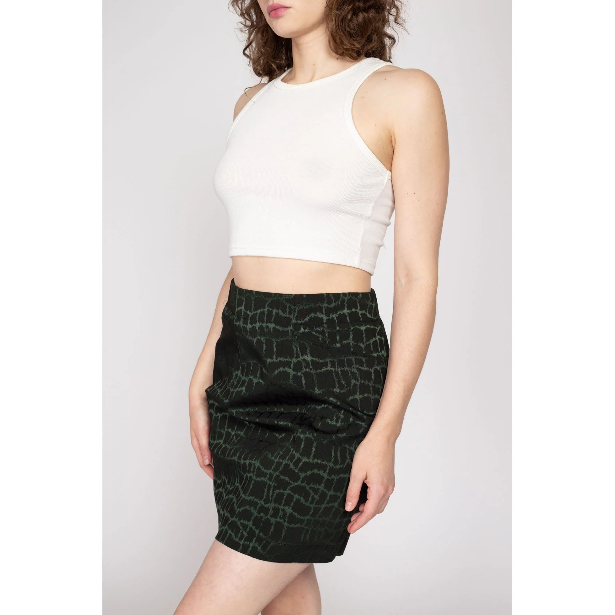 Medium 90s Alligator Print Emerald Green Mini Skirt