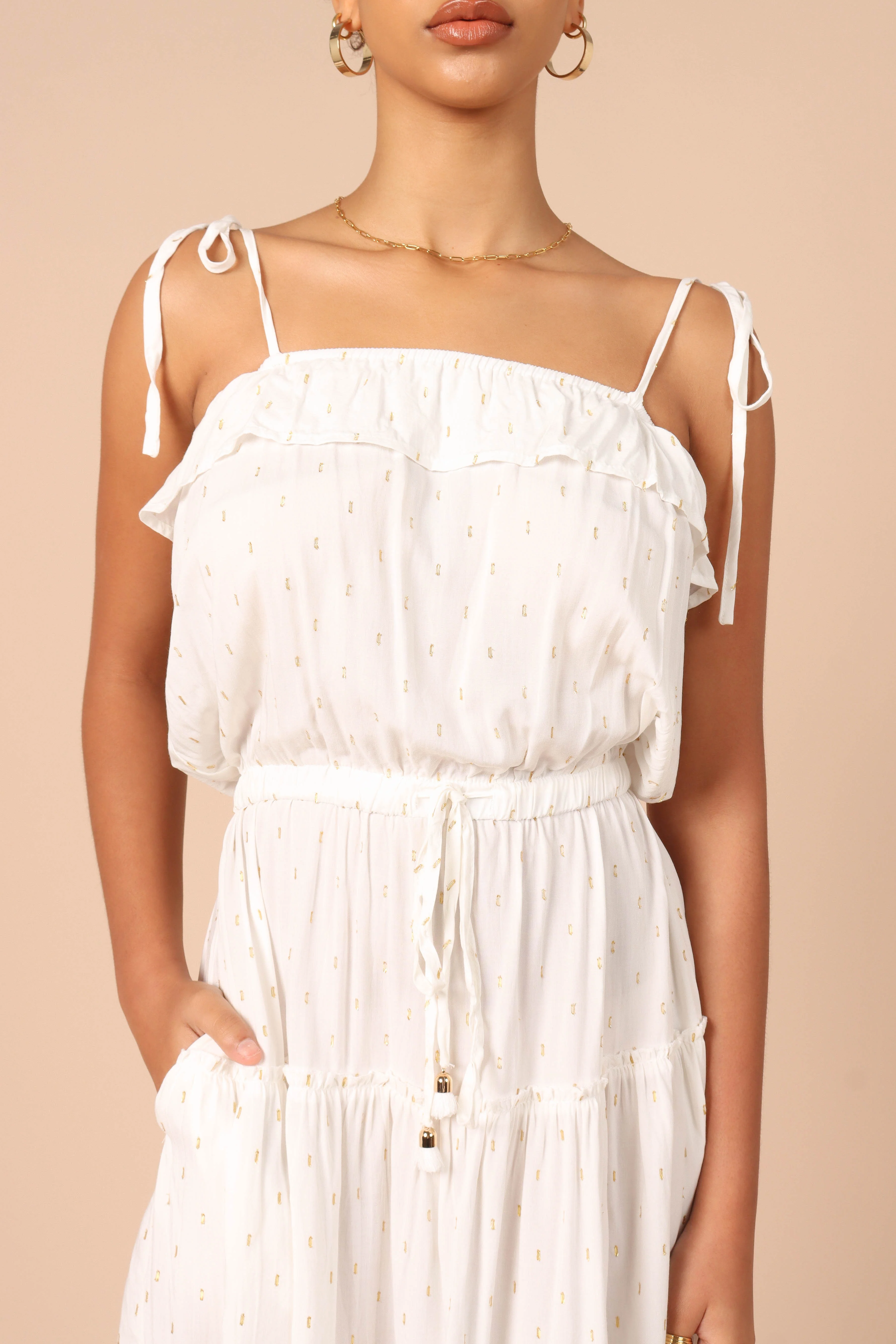 Twist Tie Shoulder Mini Dress - White
