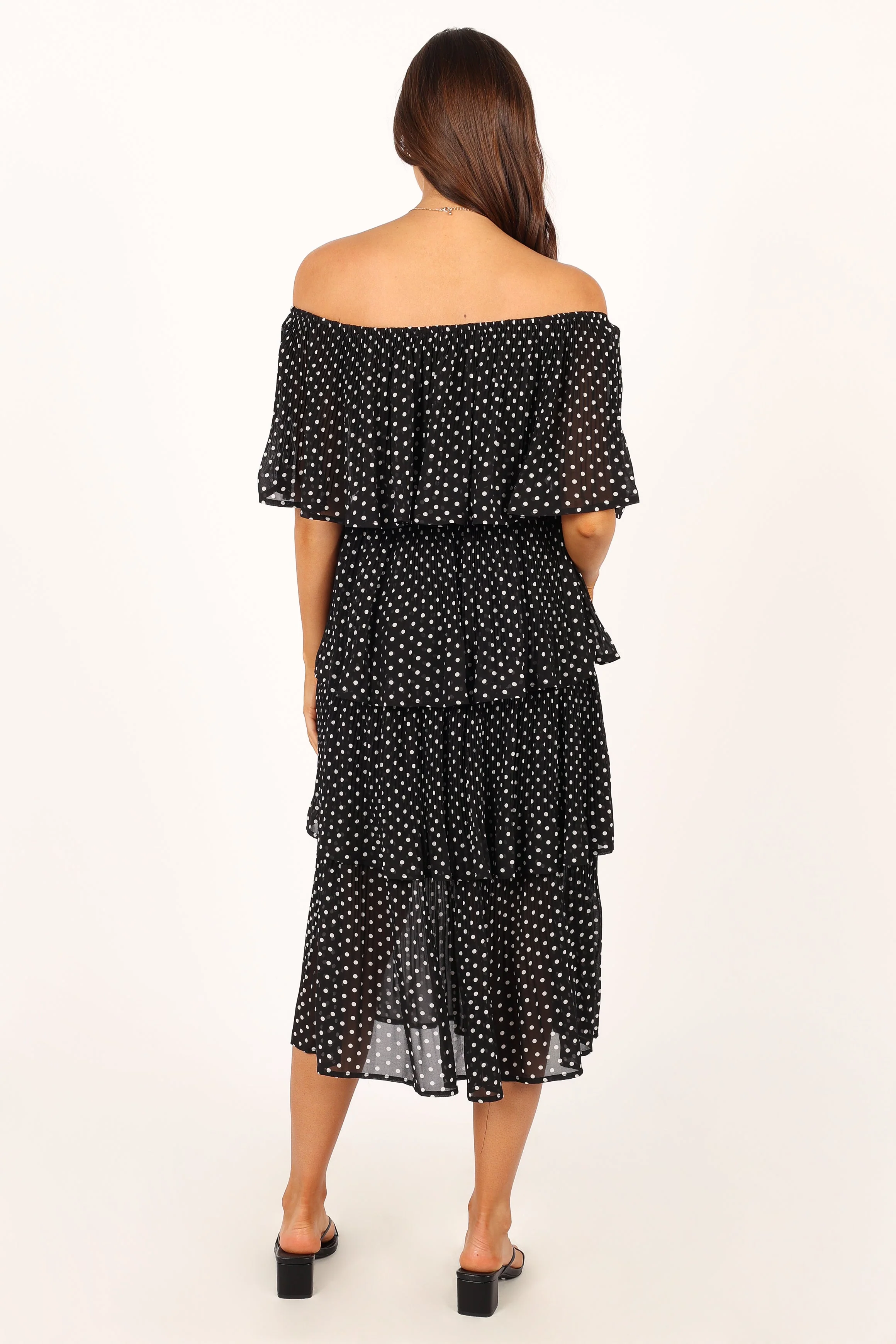 Lilli Tiered Midi Dress - Black White Polka Dot