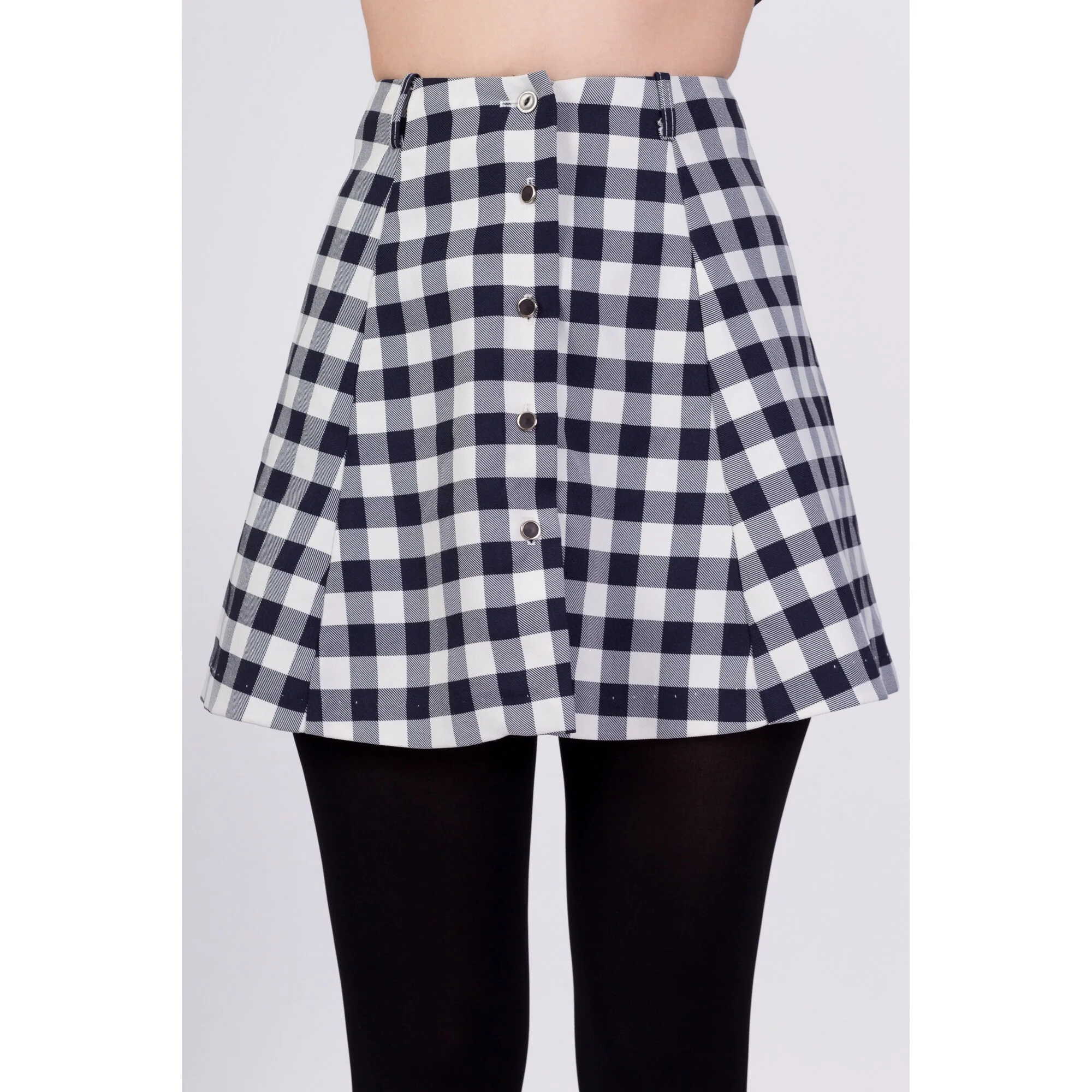 70s Gingham Button Front Mini Skirt - Extra Small, 23