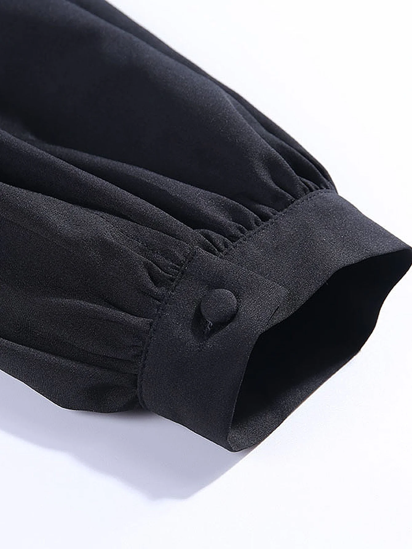 KittenAlarm - Women Deep V Neck Lantern Long Sleeve Blouse Casual Loose Pleated Shirt