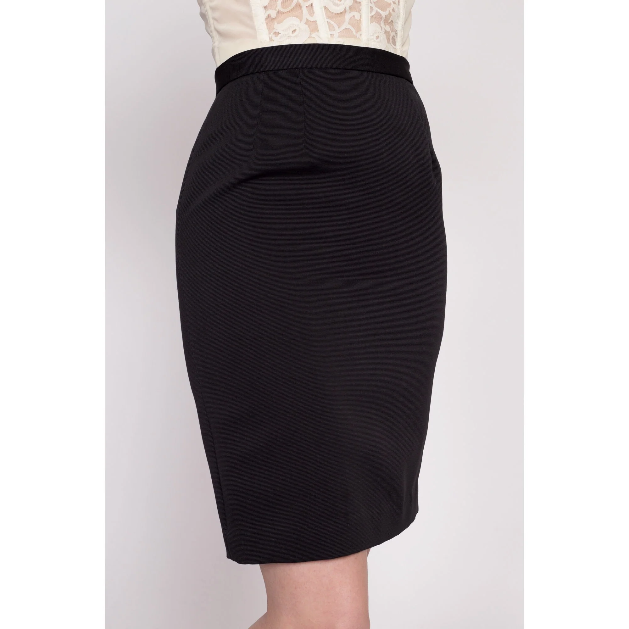 70s Black High Waisted Pencil Skirt - Extra Small, 24.5