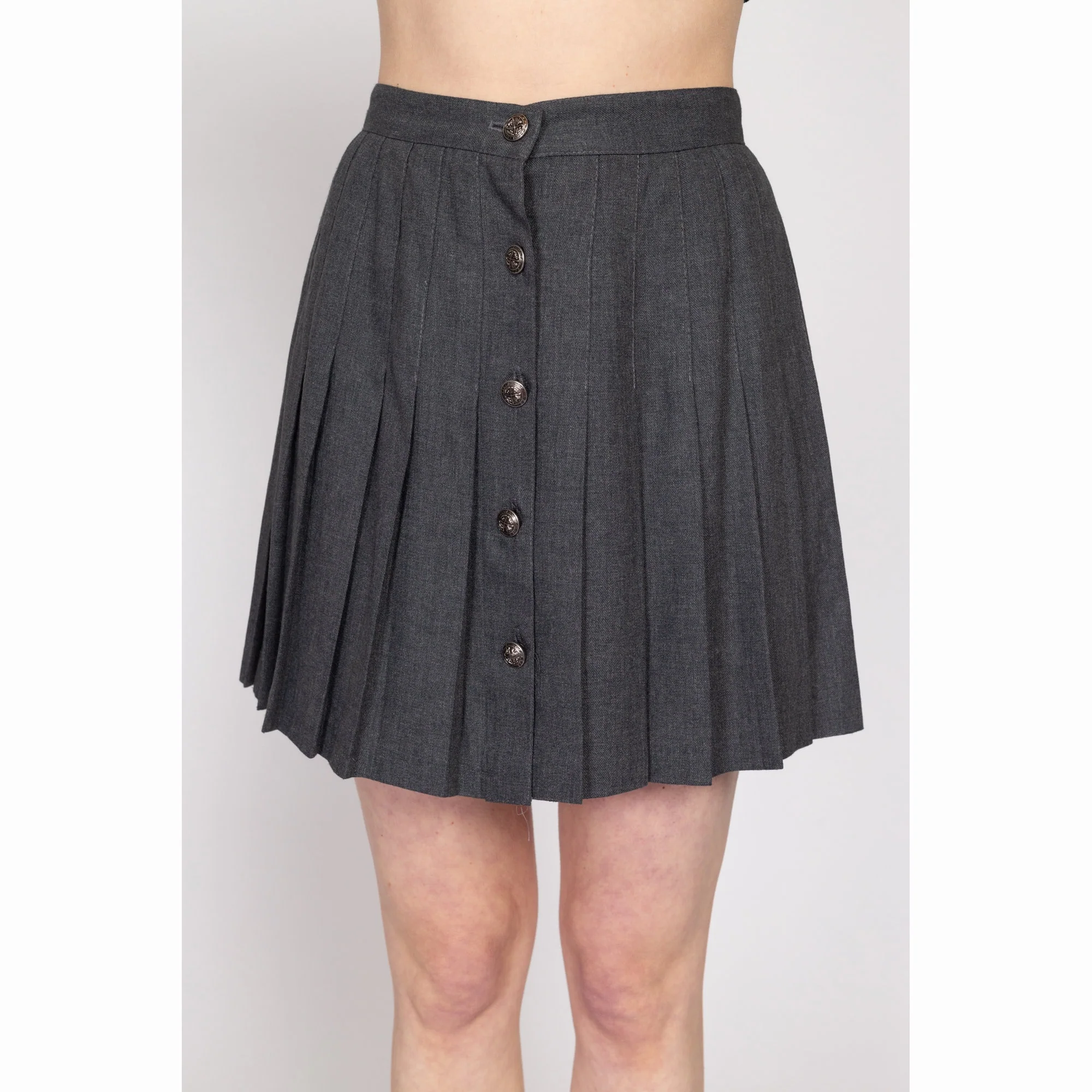 Small 90s Dark Grey Pleated Schoolgirl Skirt 27