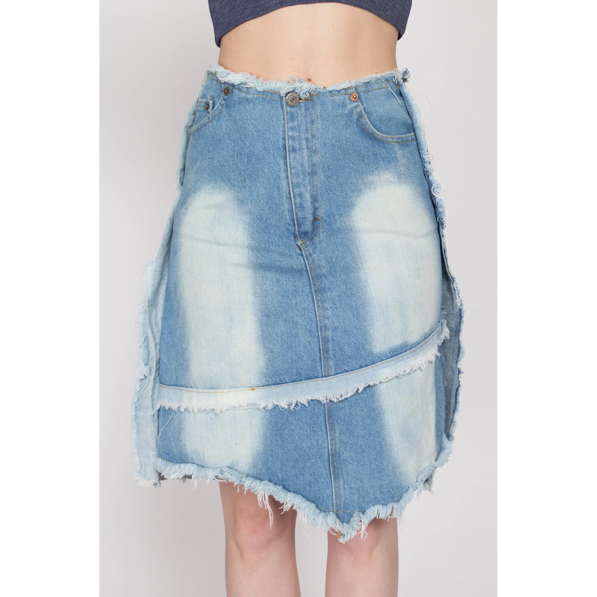 Small 90s Low Rise Distressed Jean Skirt