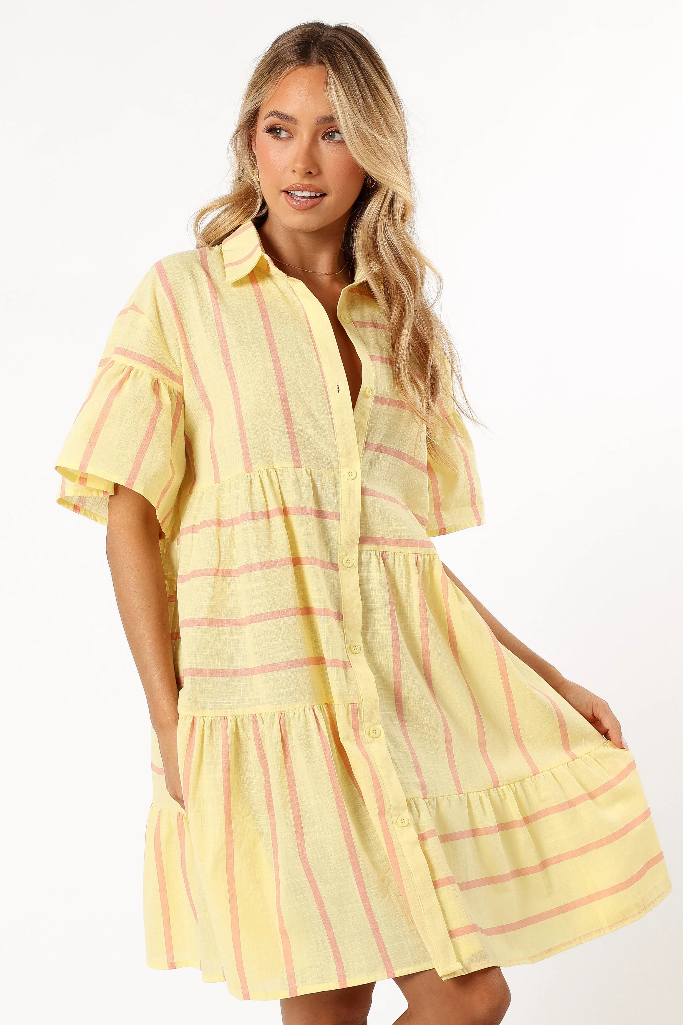 Peachy Mini Dress - Yellow Pink Stripe