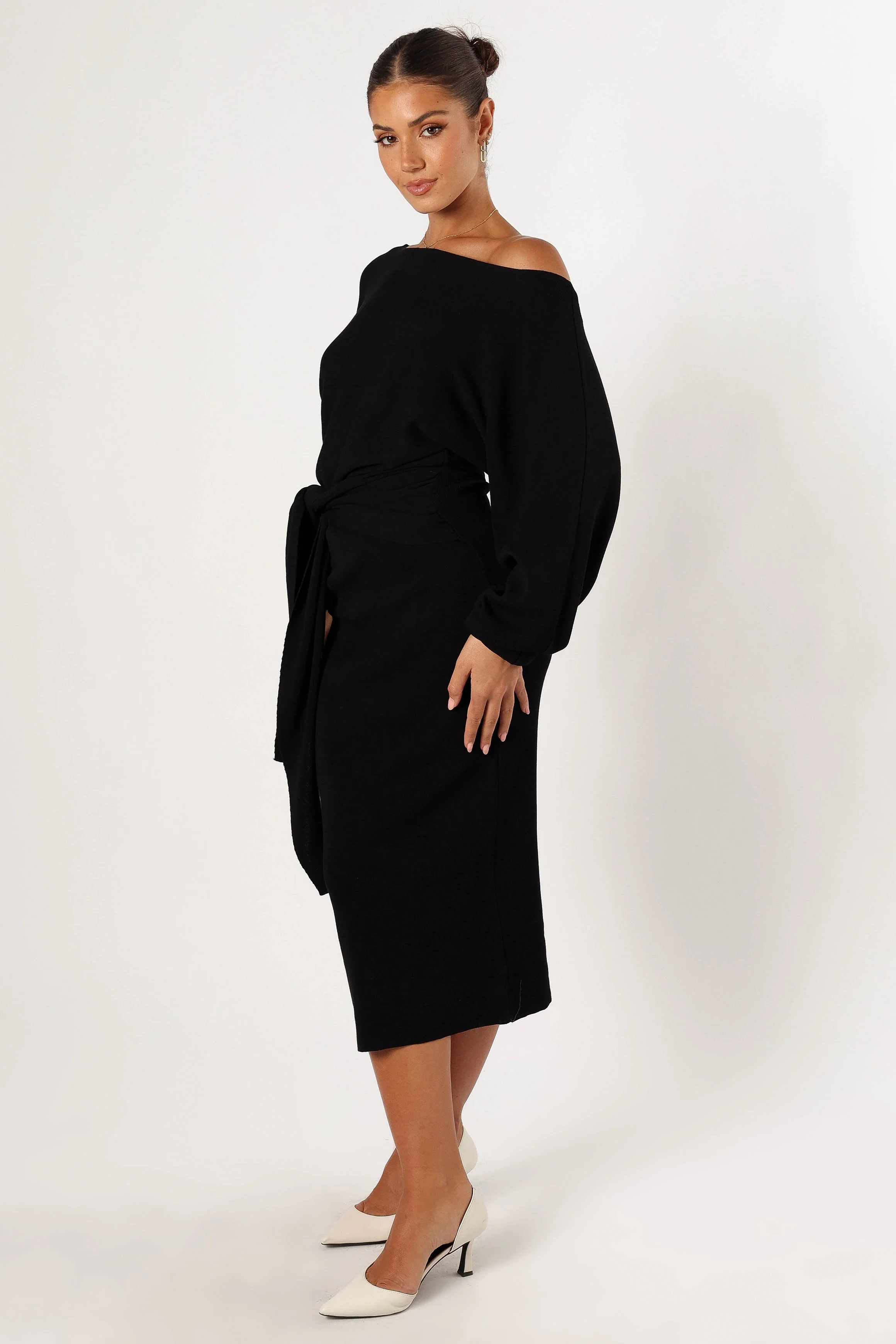 Prancer Off Shoulder Midi Dress - Black
