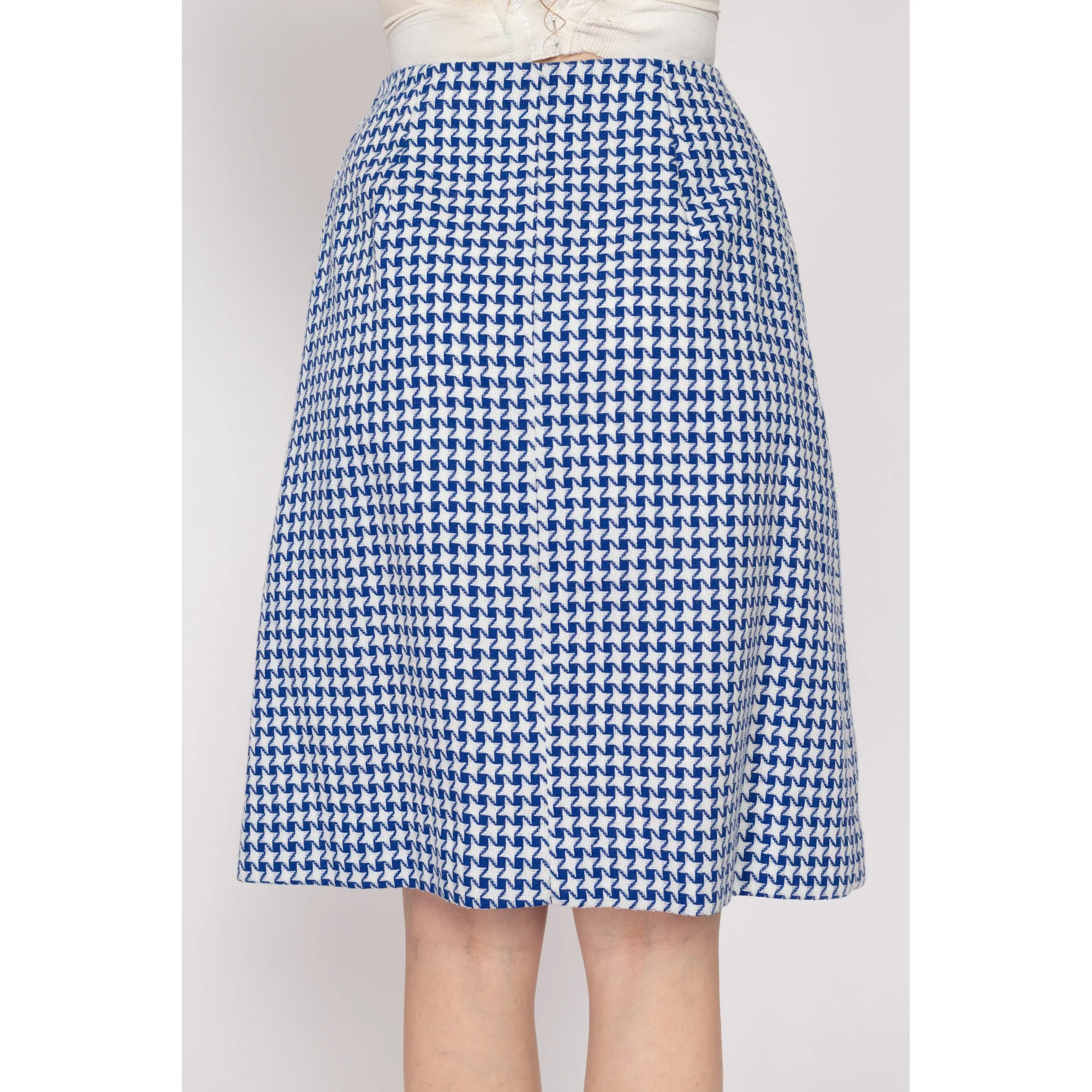 Small 70s Blue & White Pinwheel Houndstooth Pleated Skirt 26