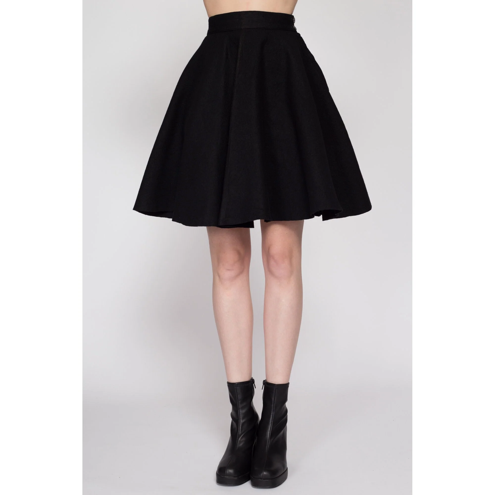 XS 60s Black Felt Mini Circle Skirt