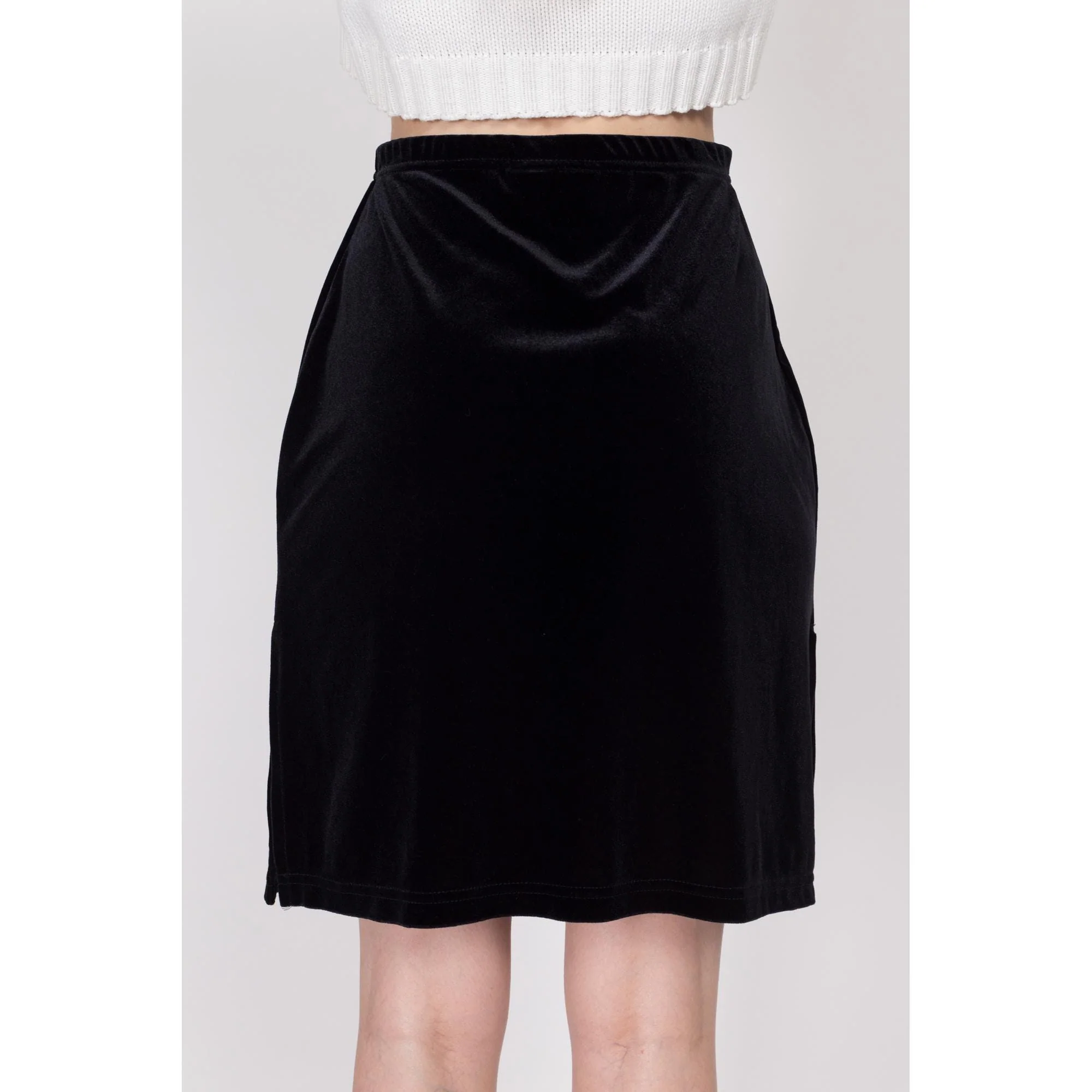 Sm-Med 90s Black Velvet Side Slit Mini Skirt