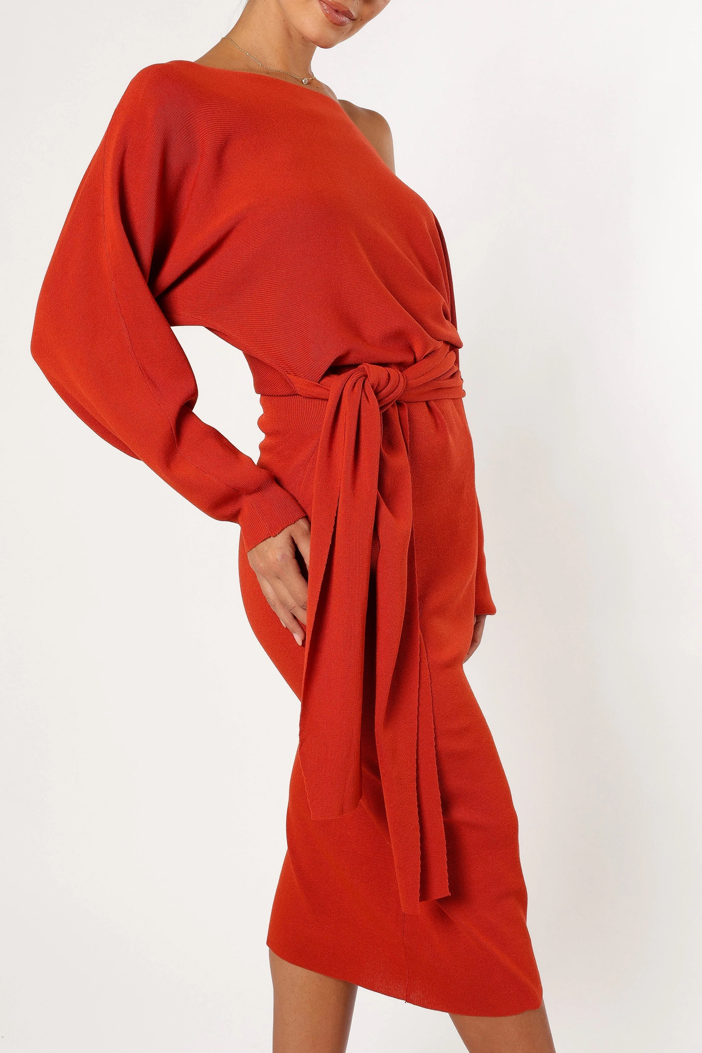 Prancer Off Shoulder Midi Dress - Red