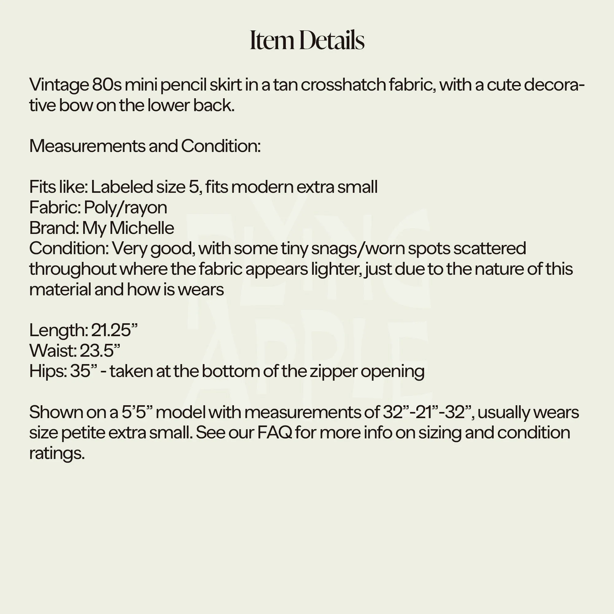 80s Tan Bow Pencil Skirt - Extra Small, 23.5