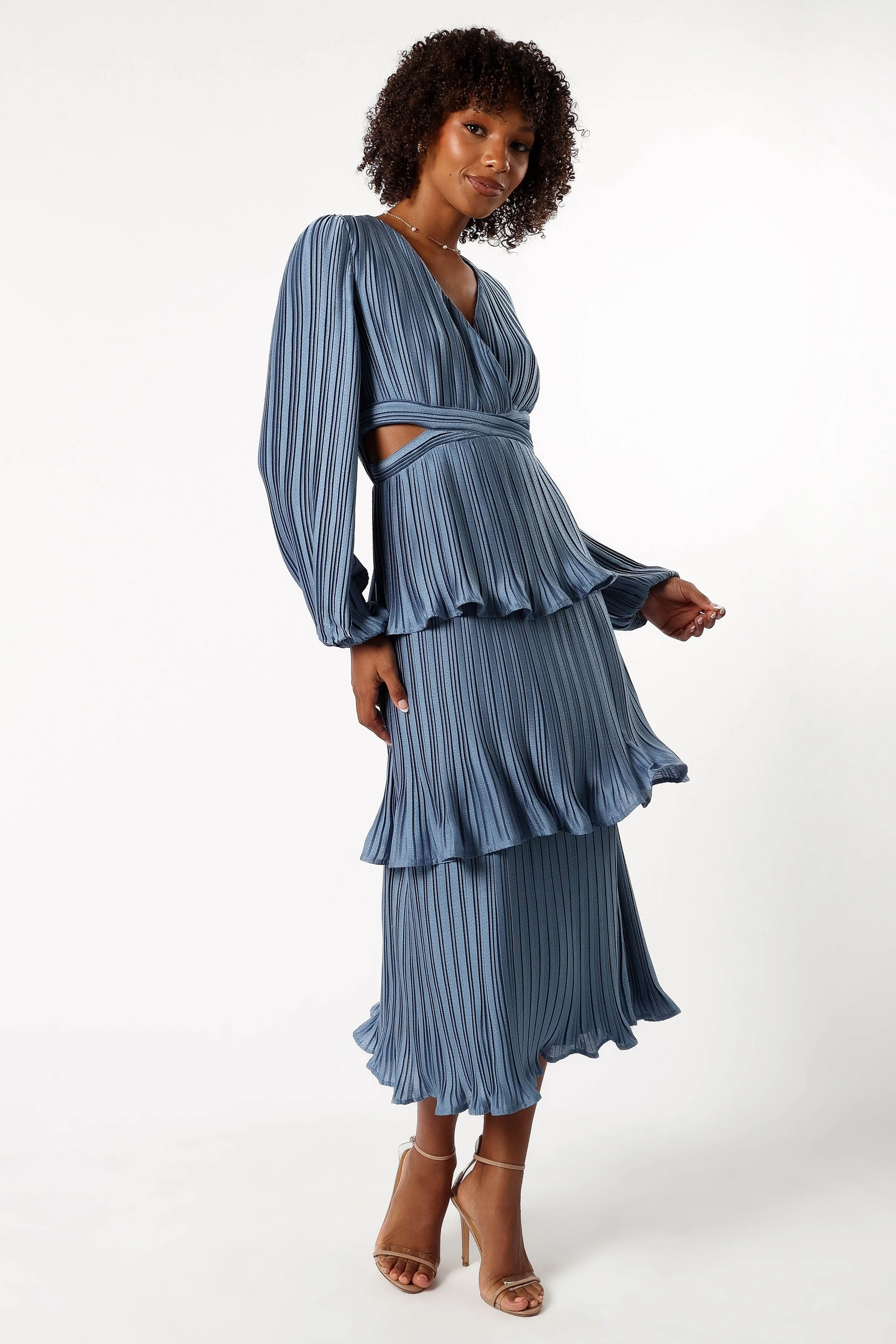 Pippa Long Sleeve Midi Dress - Blue