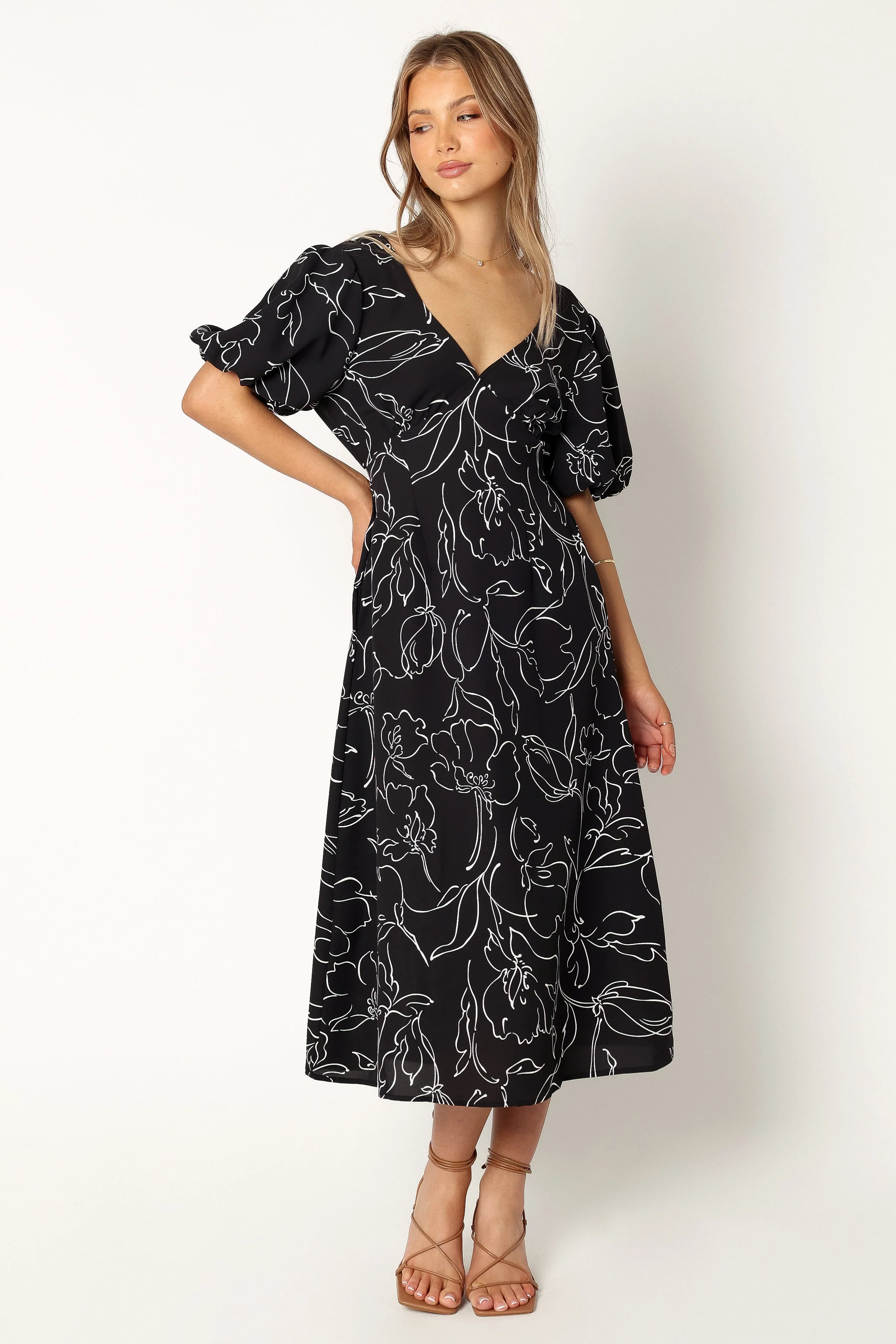 Hallie Midi Dress - Black White