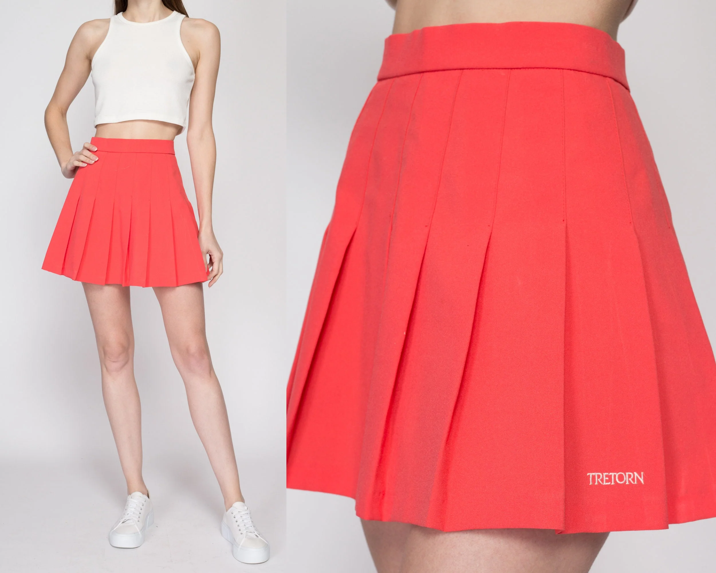 Medium 80s Coral Pink Mini Tennis Skirt 28
