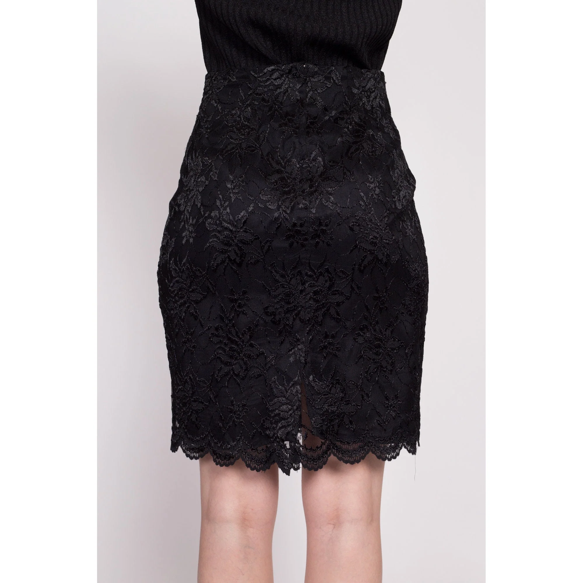 80s Black Lace Mini Skirt - Small, 26