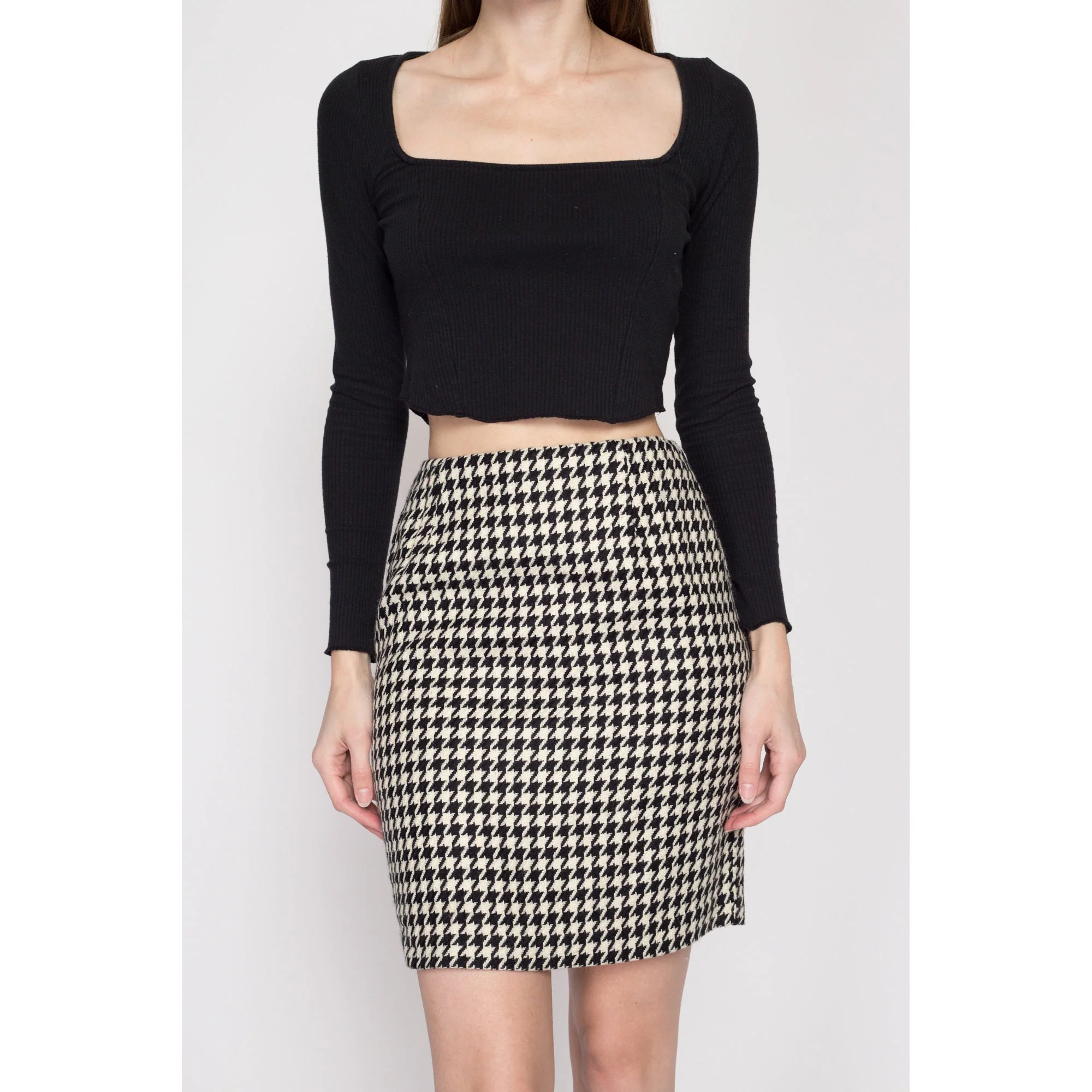 XS 90s Hugo Buscati Houndstooth Mini Skirt 24.5