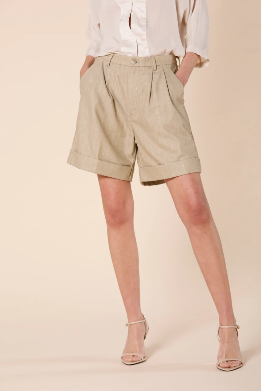 New York Pinces woman's chino bermuda with pinces in canvas lurex stripe relaxed