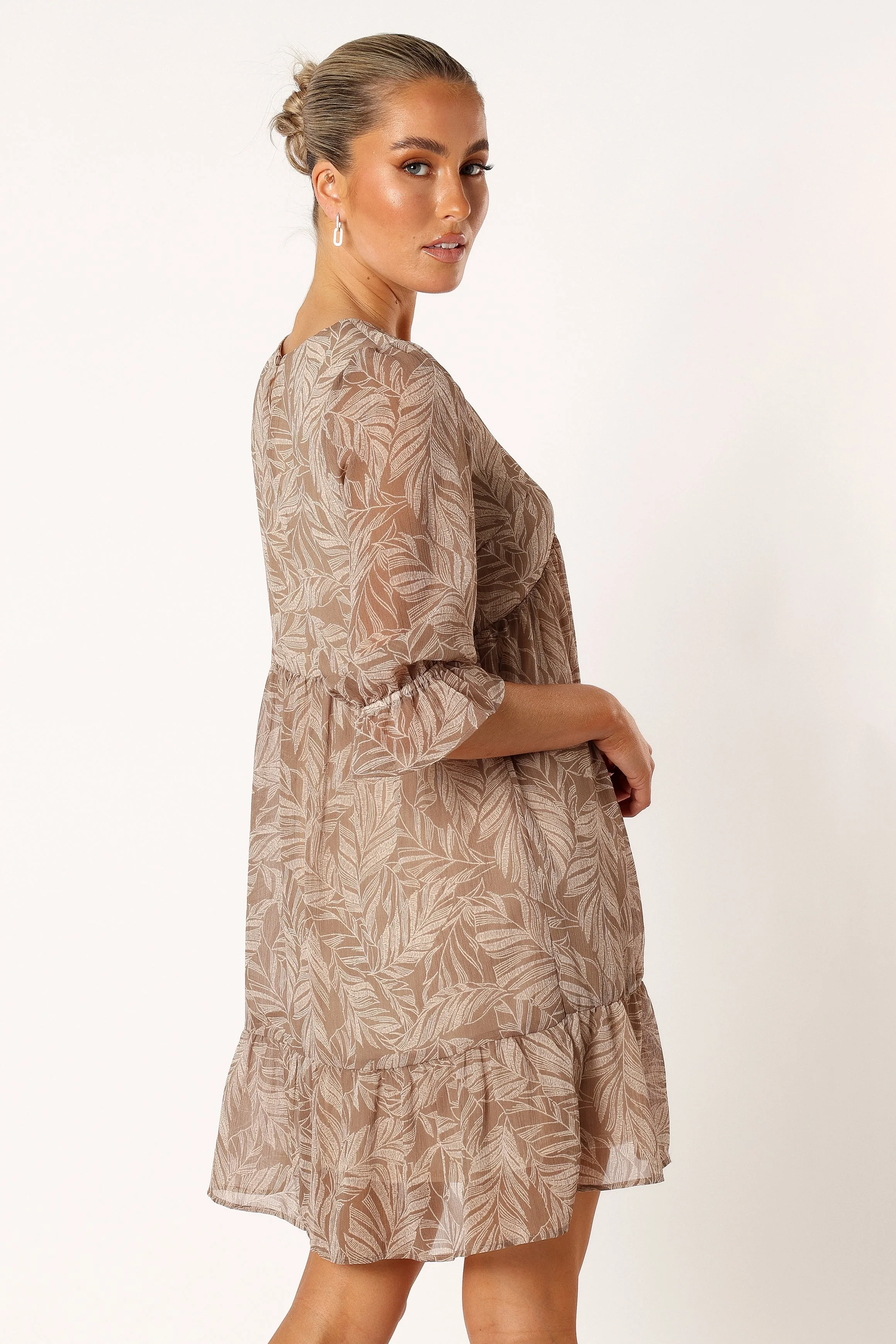 Sheyla Long Sleeve Mini Dress - Mocha Leaf