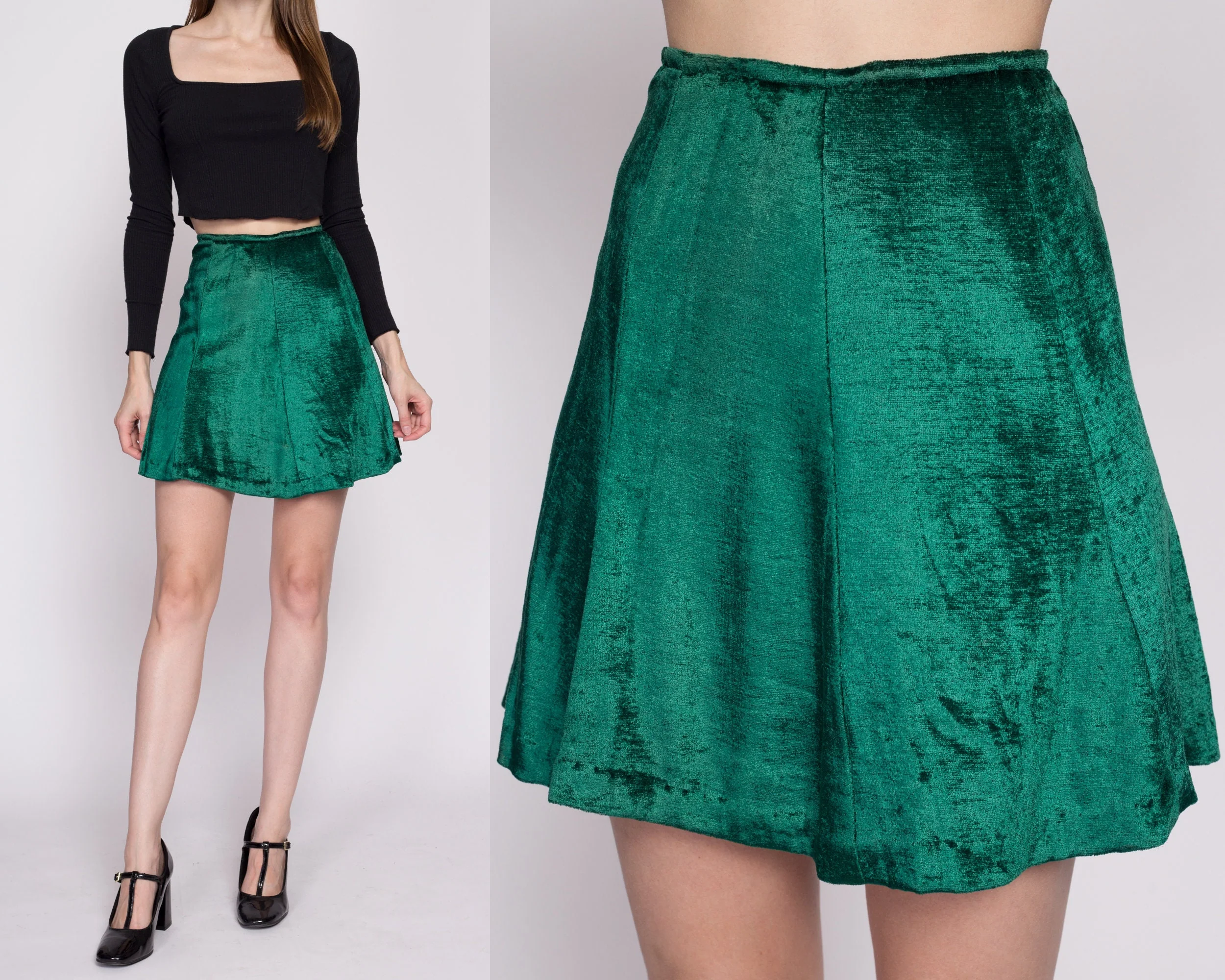 Small 60s Green Velvet Mini Skirt 26