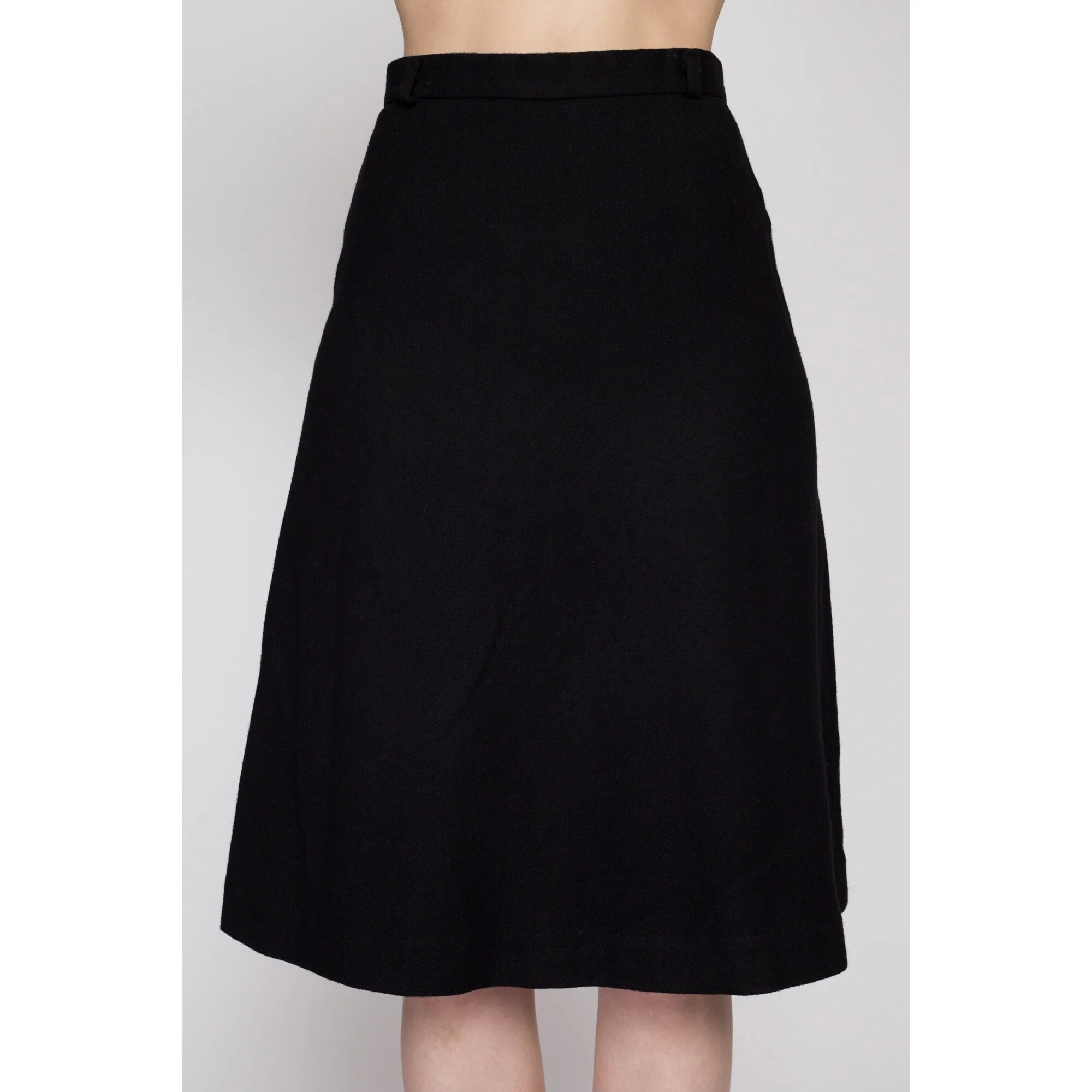 XS 70s Black A Line Wool Blend Skirt 24.5