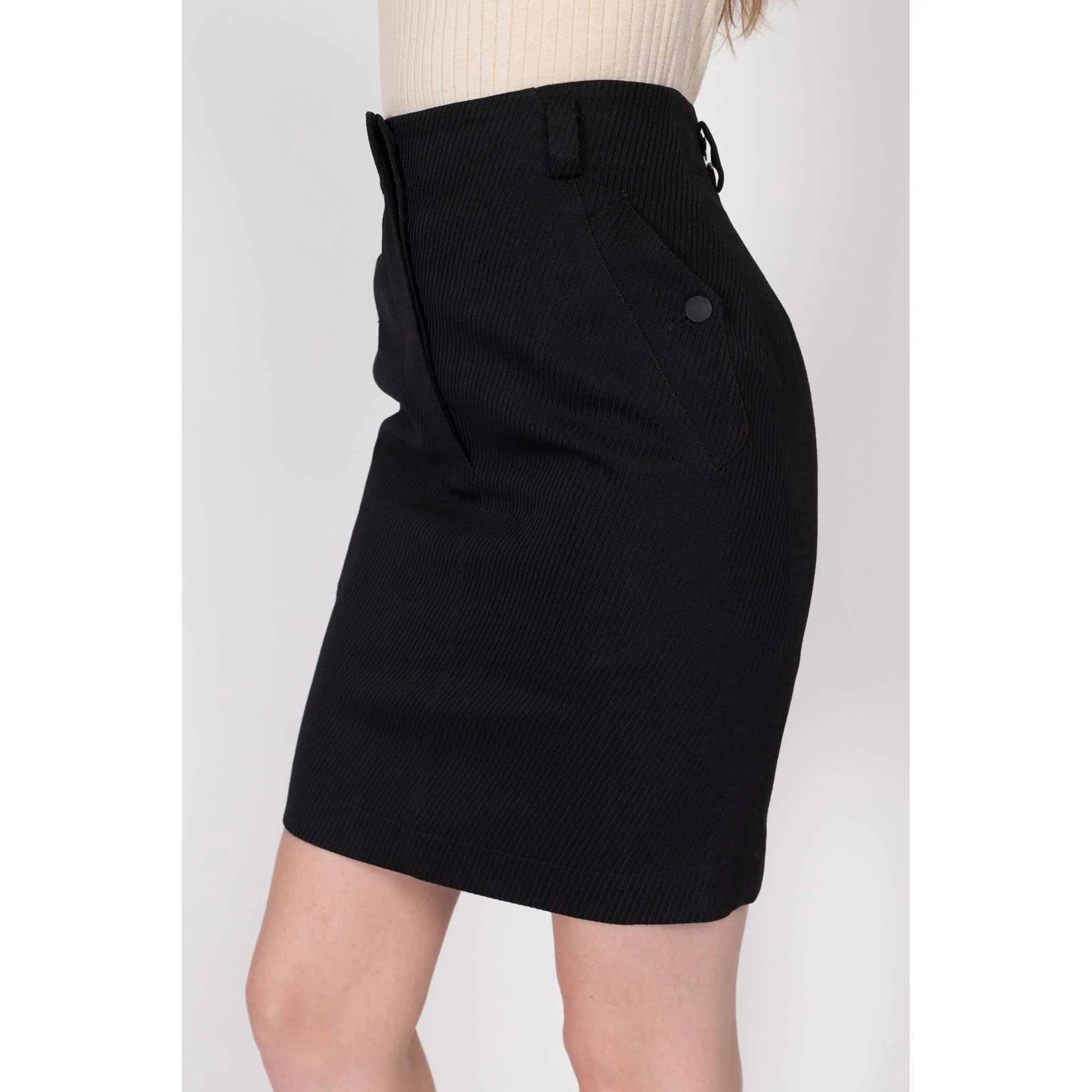 XS 90s Azzedine Alaia Paris Black Mini Pencil Skirt 24.5