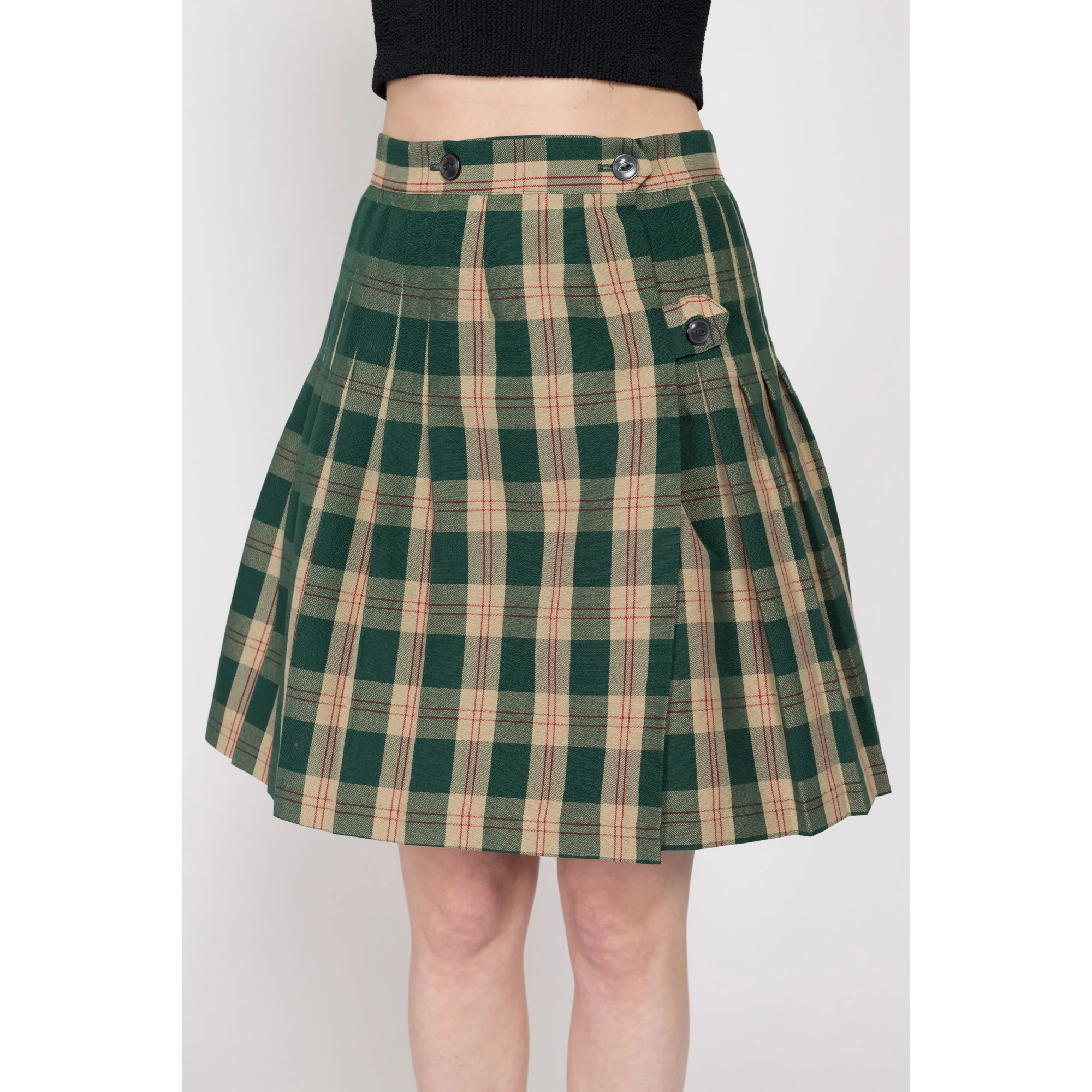 Small 90s Green Plaid Schoolgirl Wrap Skirt 27