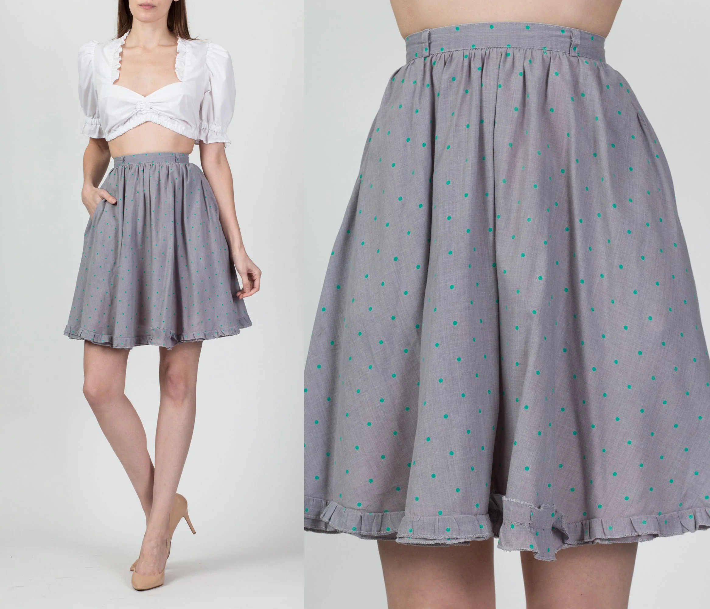 70s Polka Dot Mini Pocket Circle Skirt - XXS, 22.5
