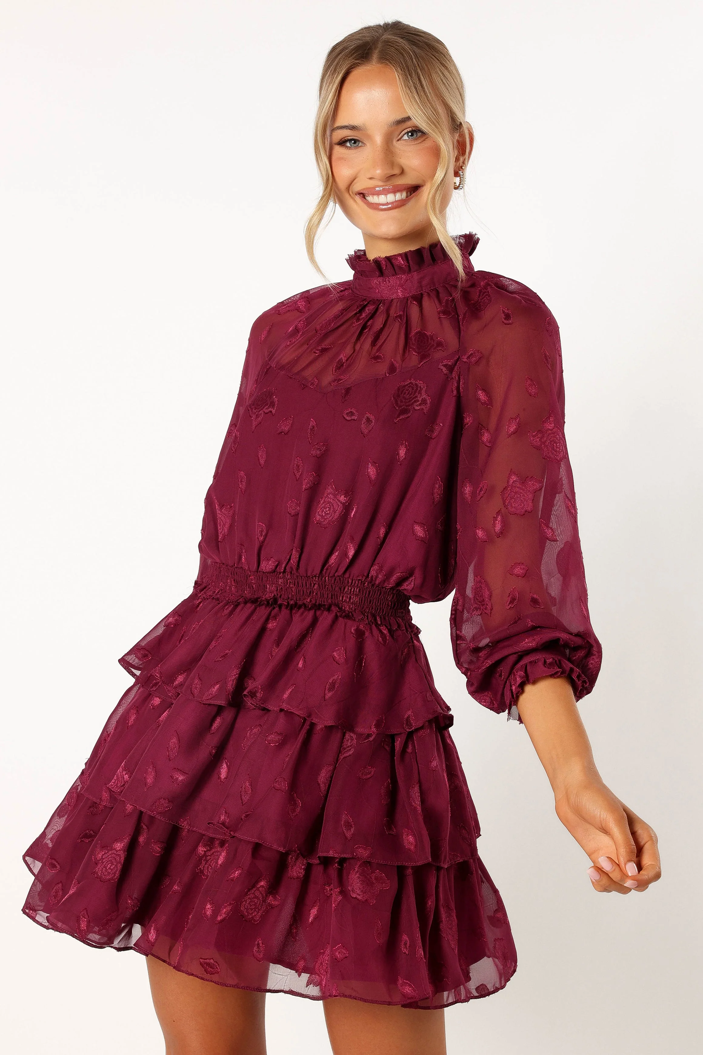 Sebastian Long Sleeve Mini Dress - Ruby