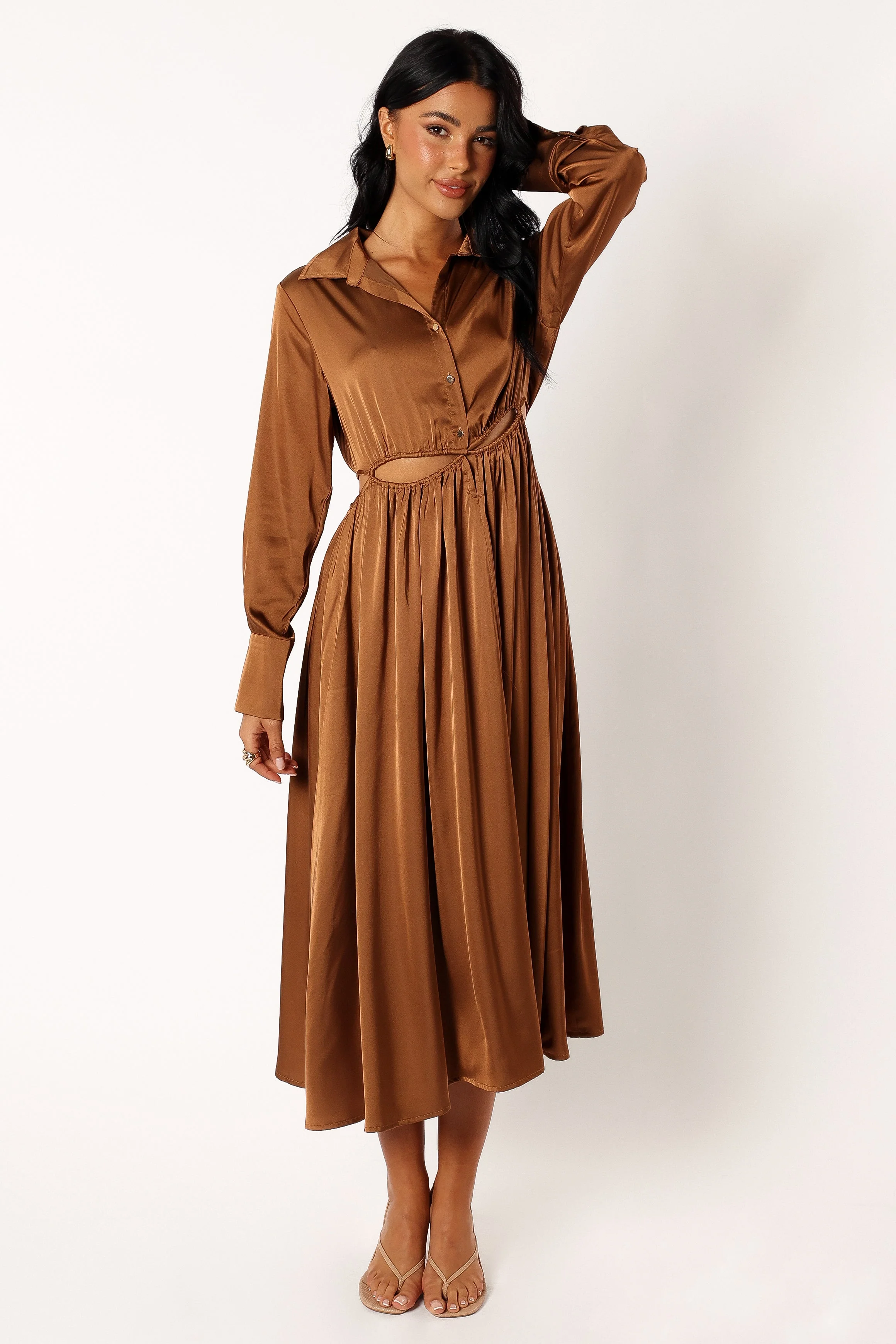 Jett Long Sleeve Midi Dress - Bronze