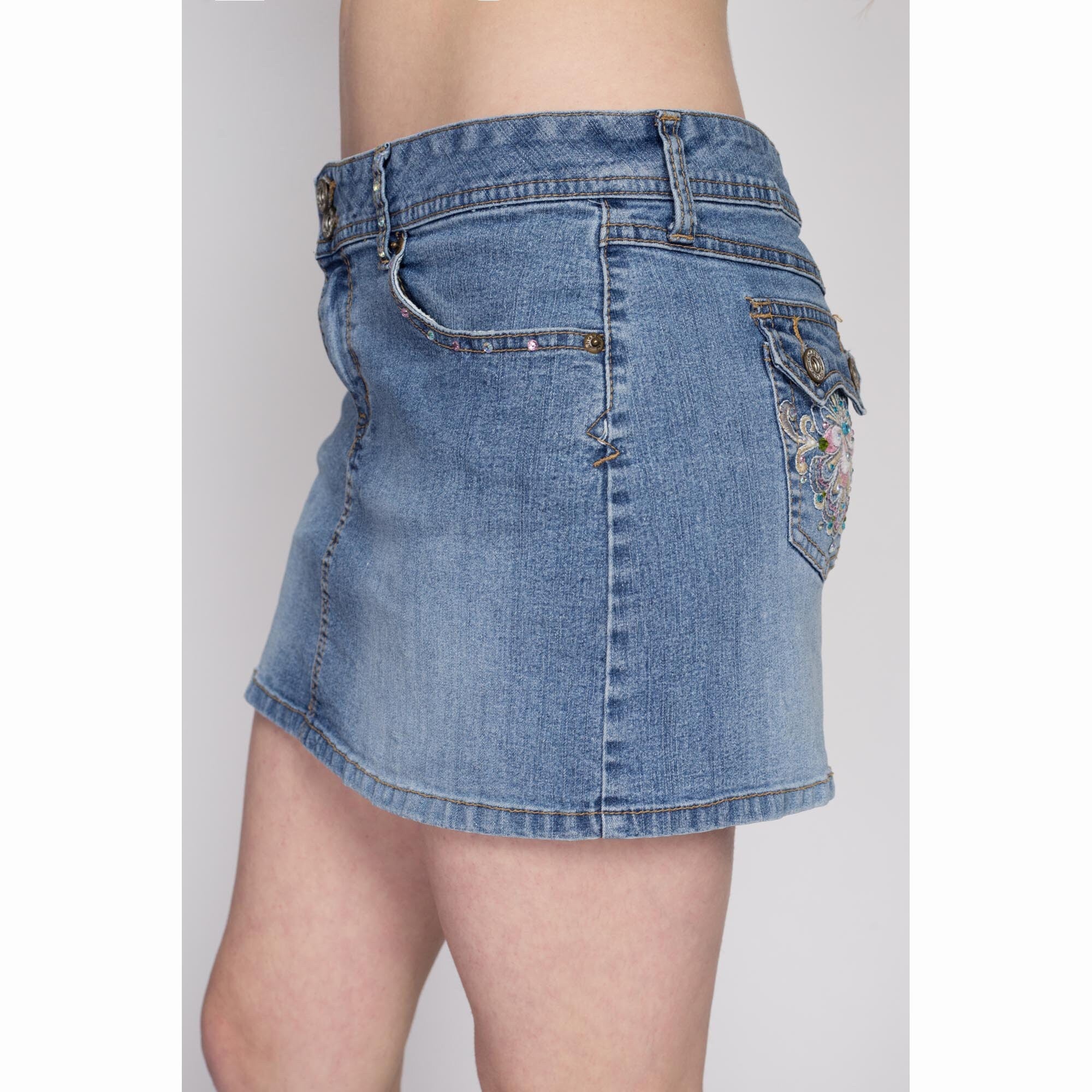 Medium 90s Y2K Bejeweled Denim Mini Skirt