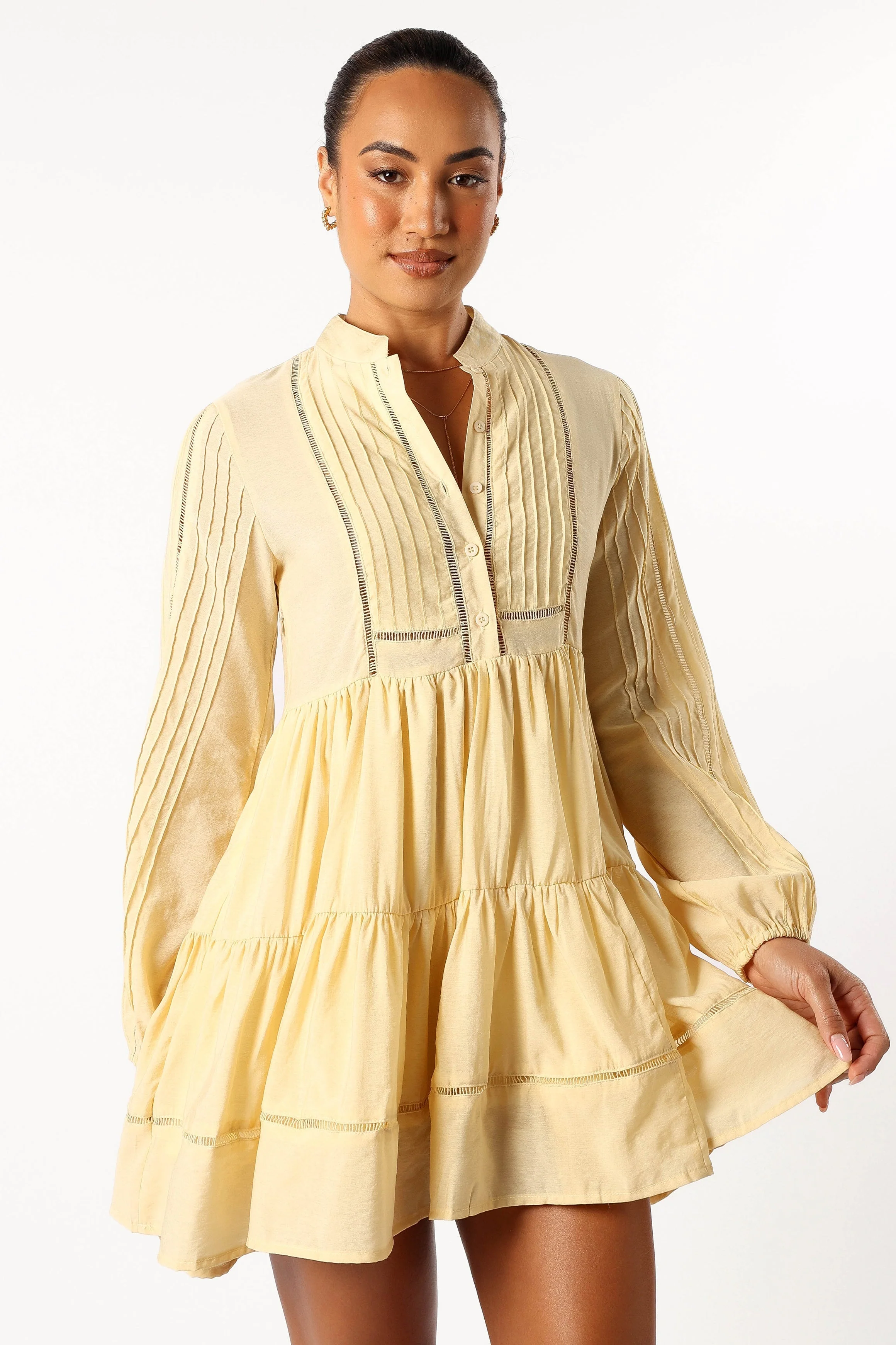 Denali Long Sleeve Mini Dress - Tan Yellow