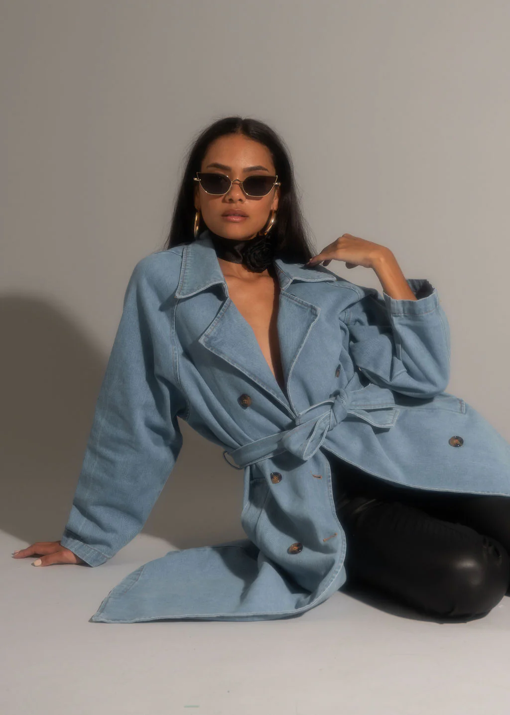 Cassis Light Wash Denim Trench Coat