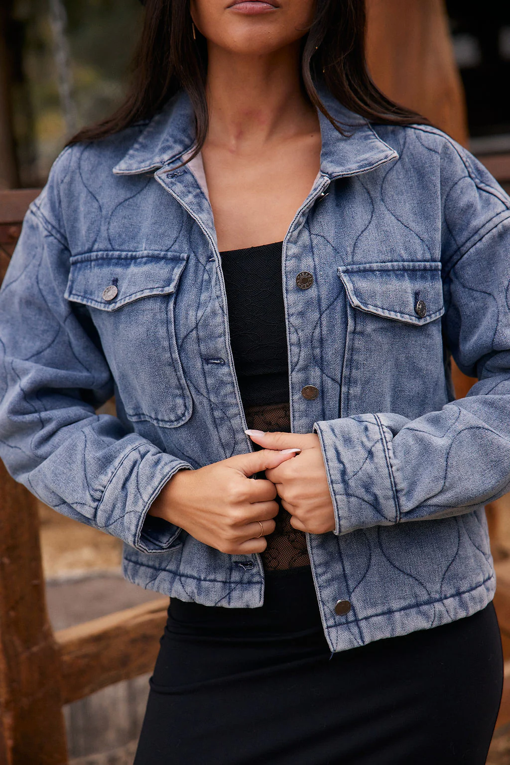 Emersyn Light Wash Quilted Denim Jacket