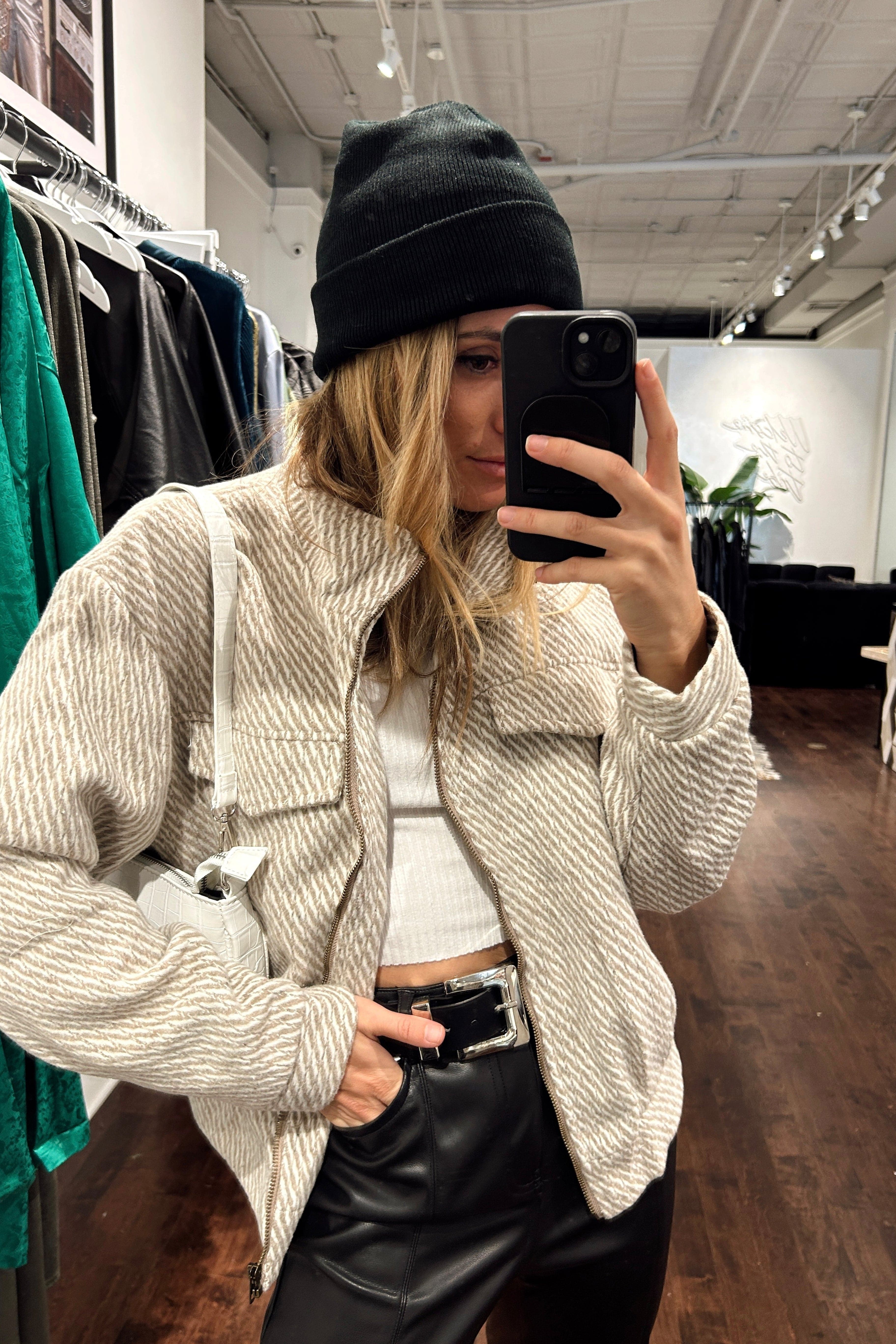 Marina Taupe Wool Moto Jacket