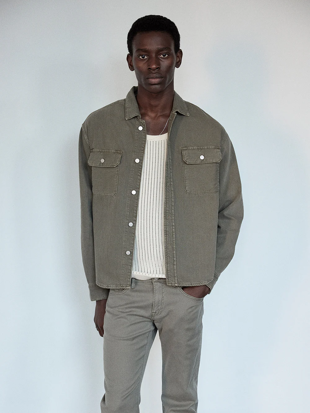 Textured Terry Overshirt -- Smokey Olive