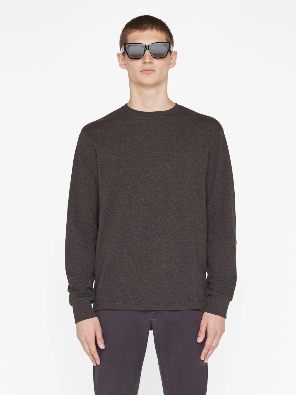 Duo Fold Long Sleeve Crew -- Heather Espresso