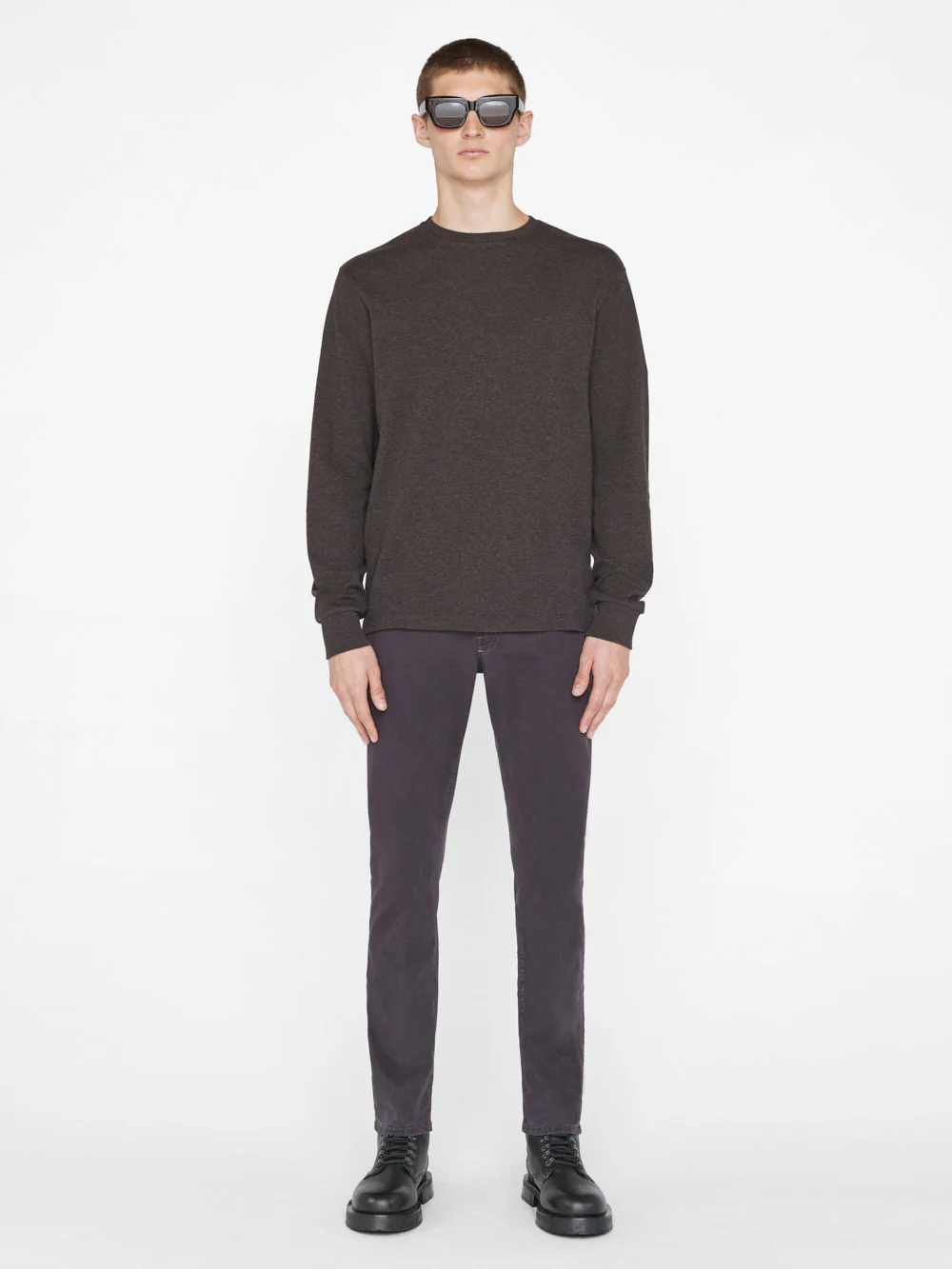 Duo Fold Long Sleeve Crew -- Heather Espresso