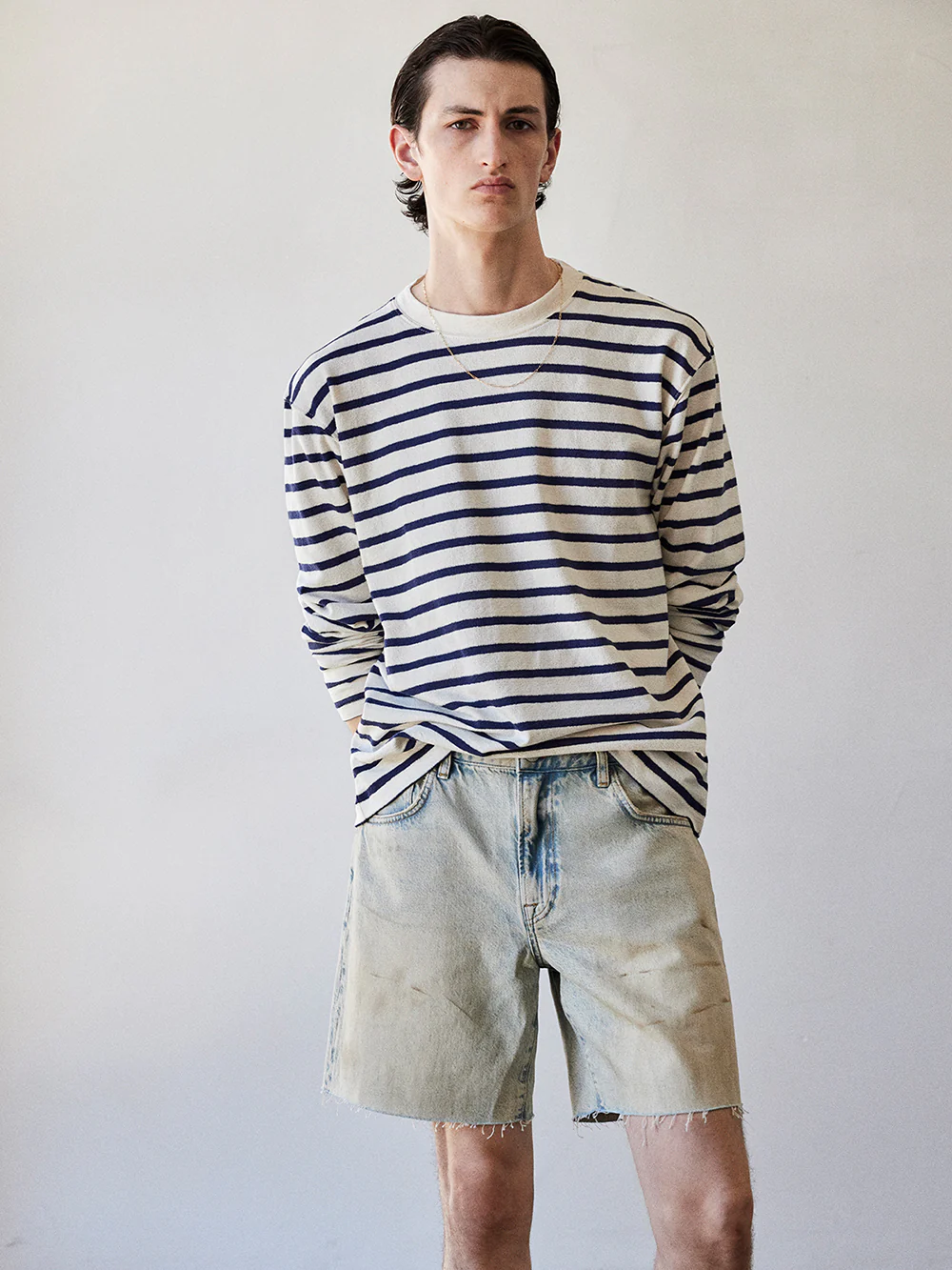 Long Sleeve Relaxed Striped Tee -- Dark Navy Stripe